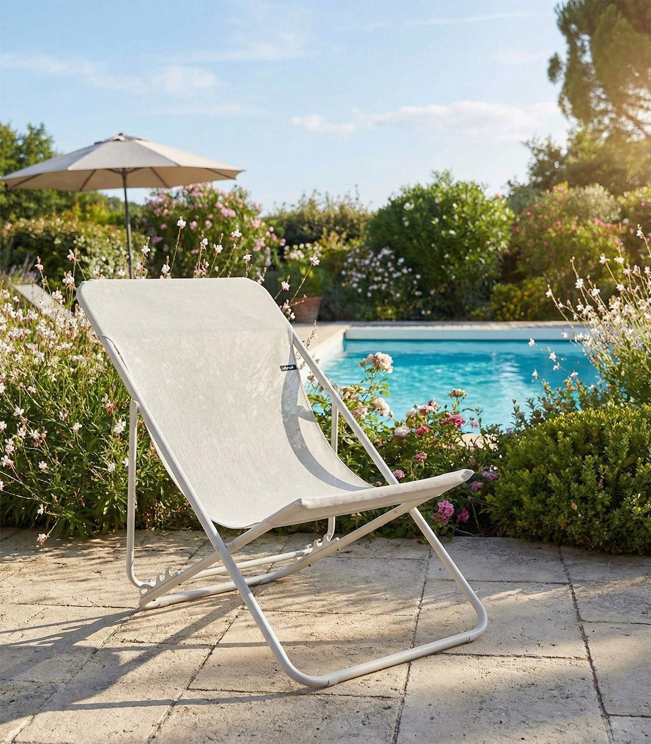 Lafuma Klappstuhl MAXI TRANSAT, Beige Seigle, Stahlrahmen, Batyline, Klappbar, verstellbare Rückenlehne, B 62 x H 91 x T 95 cm