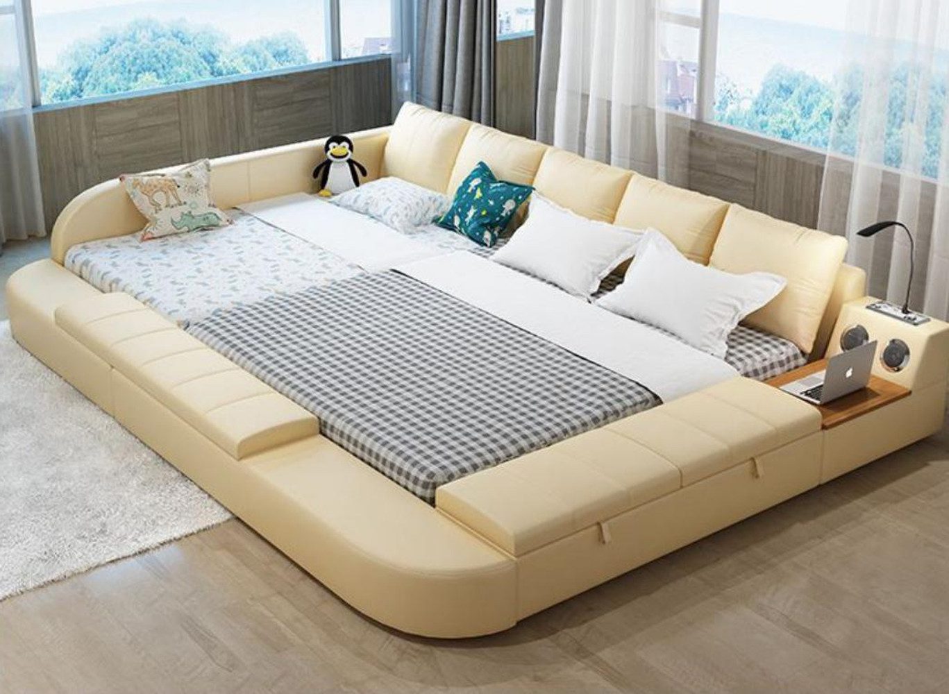 Xlmoebel Multimediabett Multifunktionales Sofa-Bett aus Leder mit USB-Anschlüssen (Sofa-Bett, 1-tlg., Multifunktions Bett), Hergestellt in Europa