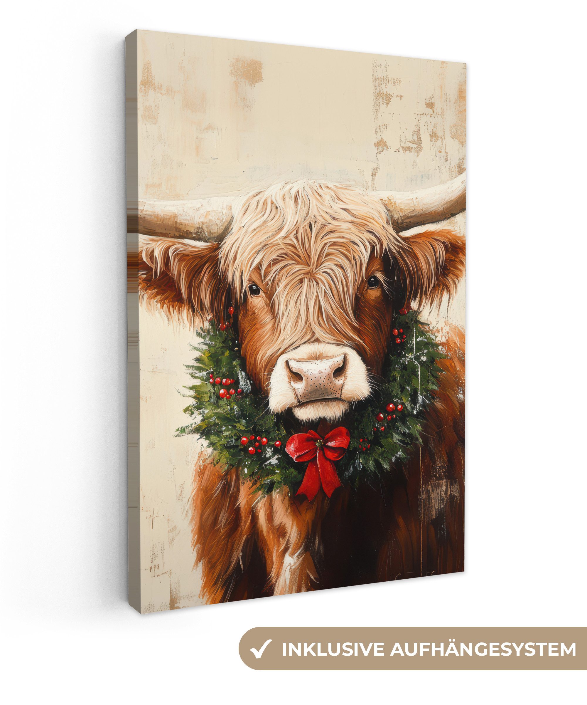 OneMillionCanvasses® Leinwandbild Weihnachten - Schottischer Highlander - B günstig online kaufen