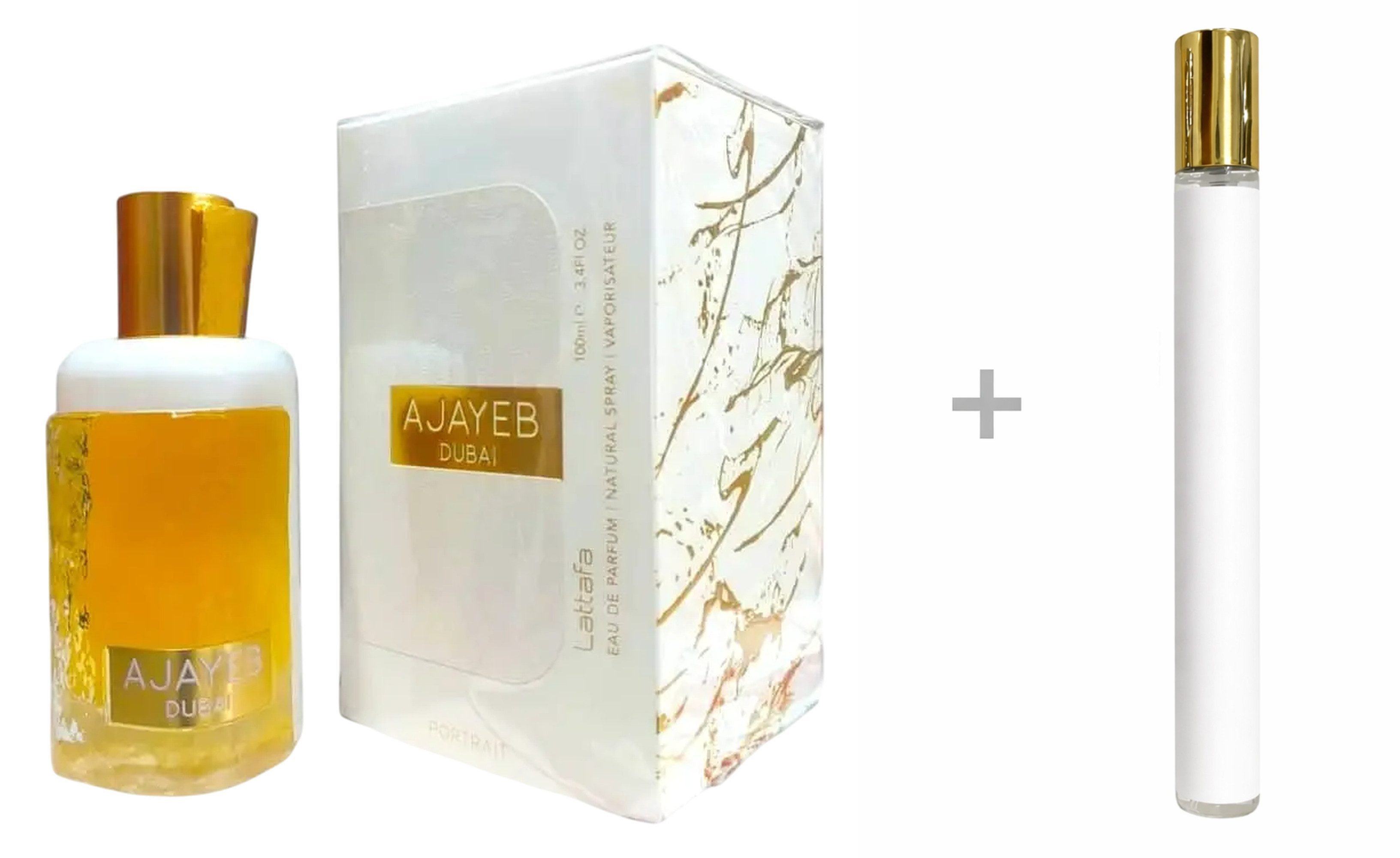 Lattafa Duft-Set Ajayeb Dubai Portrait Damen & Herren Unisex EDP Spray + Reiseduft, LATTAFA, Eau de Parfum, Glasflakon, Unisexduft