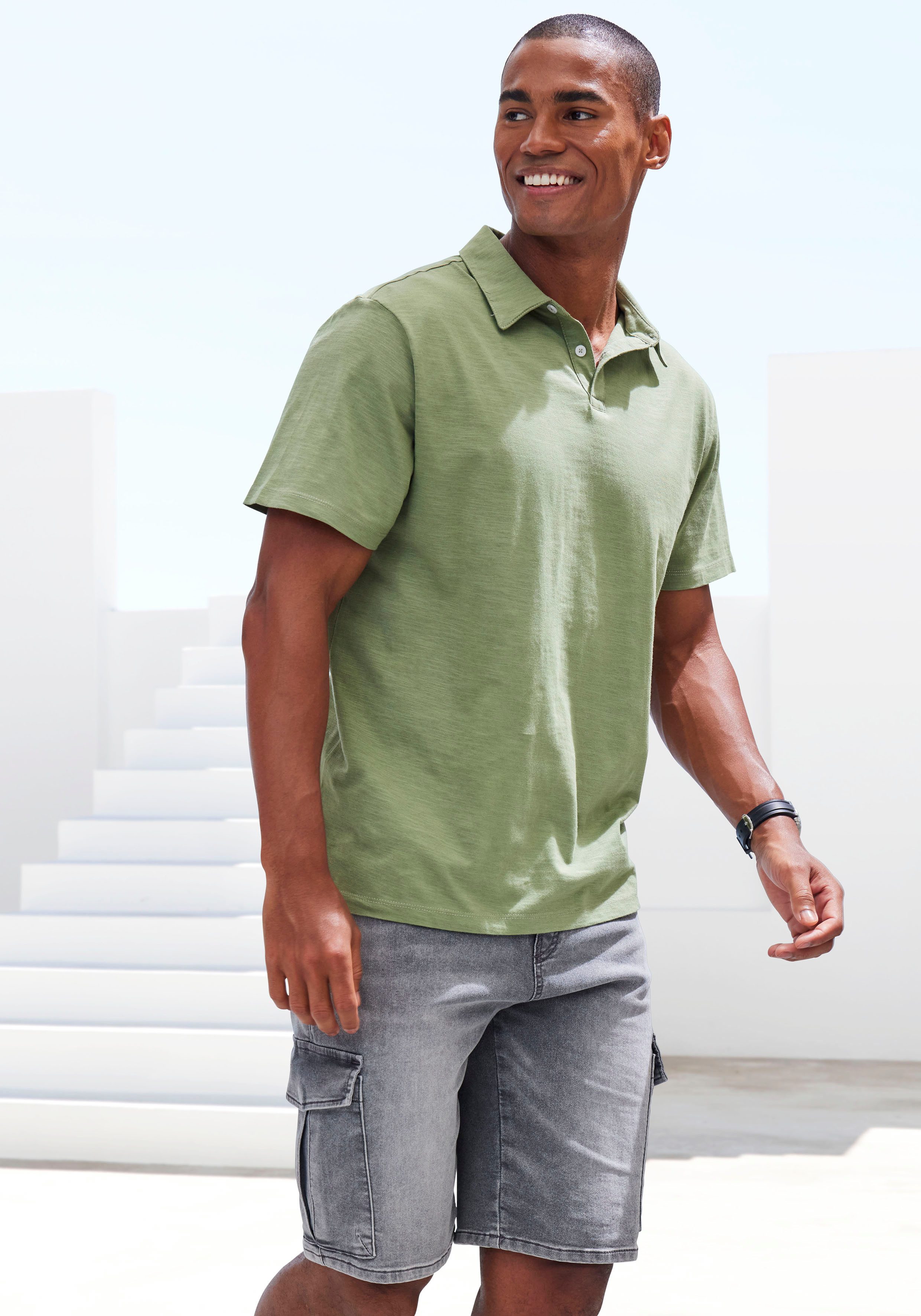 John Devin Poloshirt mit Slub-Garn Struktur aus leichter, strukturierter Baumwollqualität – Bild 4 von 5