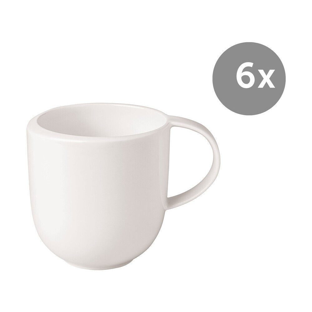 Villeroy & Boch Becher Becher mit Henkel NewMoon weiß 6-tlg., Henkelbecher, Kaffeebecher, Tasse, 310 ml, Made in Germany, weiß