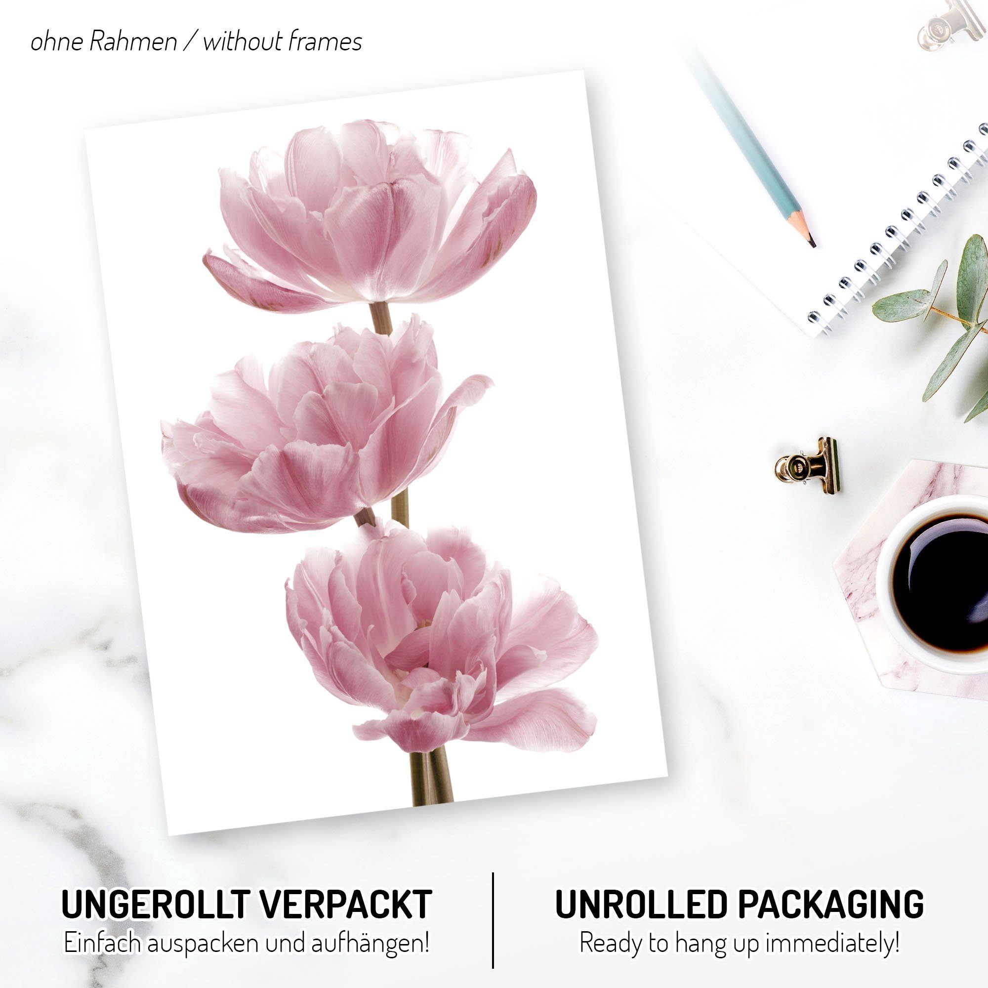 Kreative Feder Poster Flowers, Blume (Set, 6 St), 6-teiliges Poster-Set, Wandbild, Posterwand, optional mit Rahmen