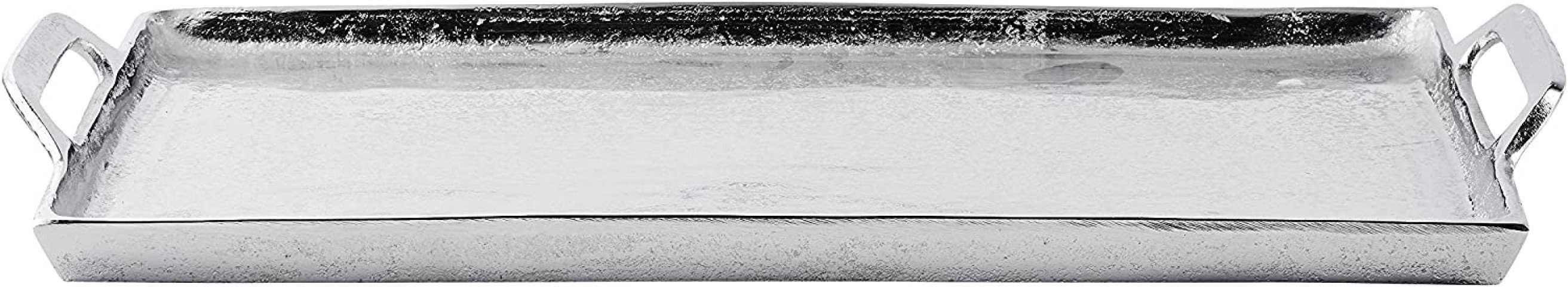 MichaelNoll Dekotablett Tablett Servierbrett Silber Weihnachtsdeko Dekoration Silbertablett Esszimmer Servierplatte Henkel - - Luxus Tisch Metall L Küche mit Serviertablett für oder Deko Wohnzimmer, 53 cm Aluminium aus - - 