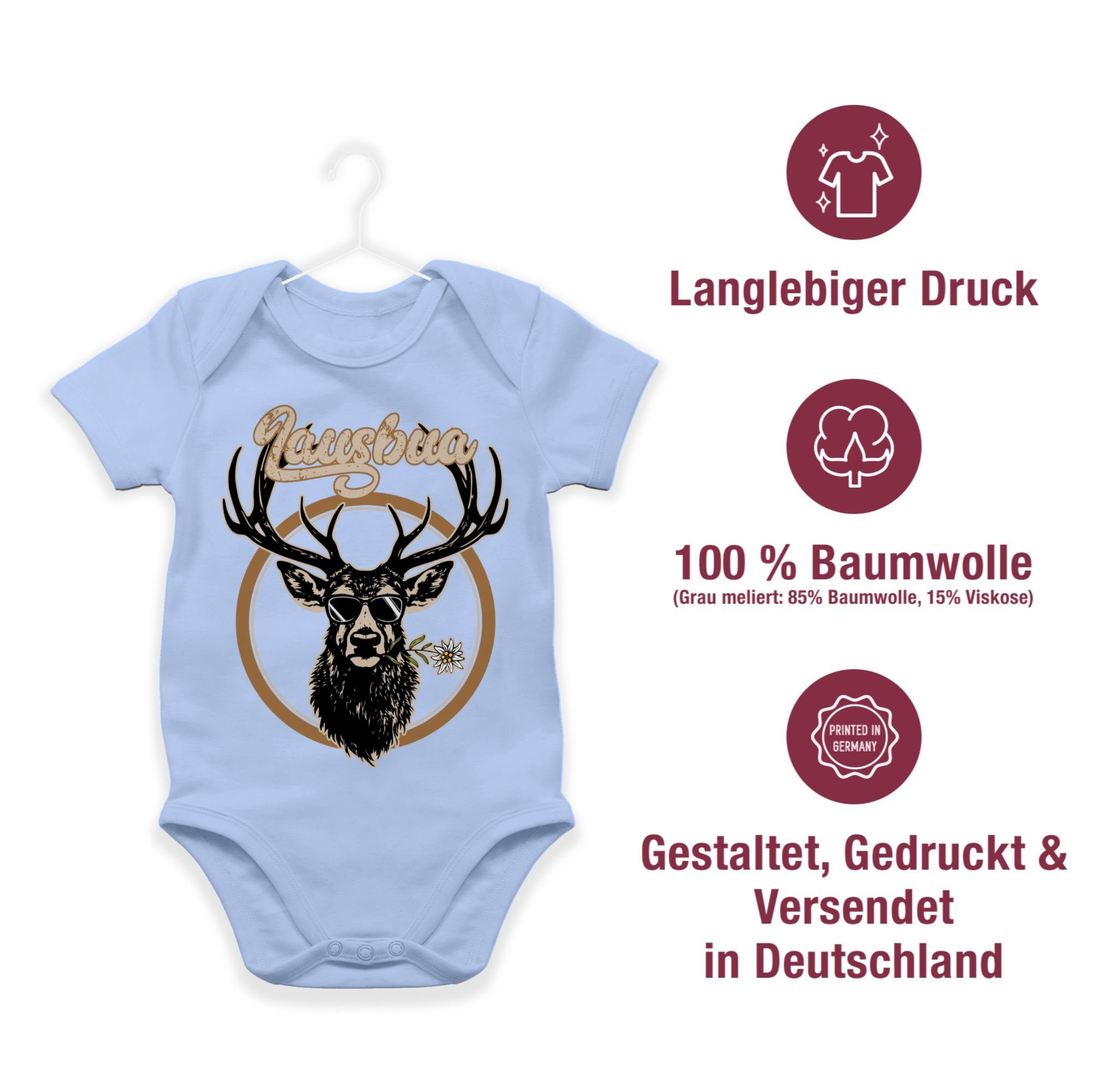 Lausbub Outfit Lausbua Shirtbody Hirsch Baby Oktoberfest Babyblau Mode Shirtracer Hirschgeweih 3 für