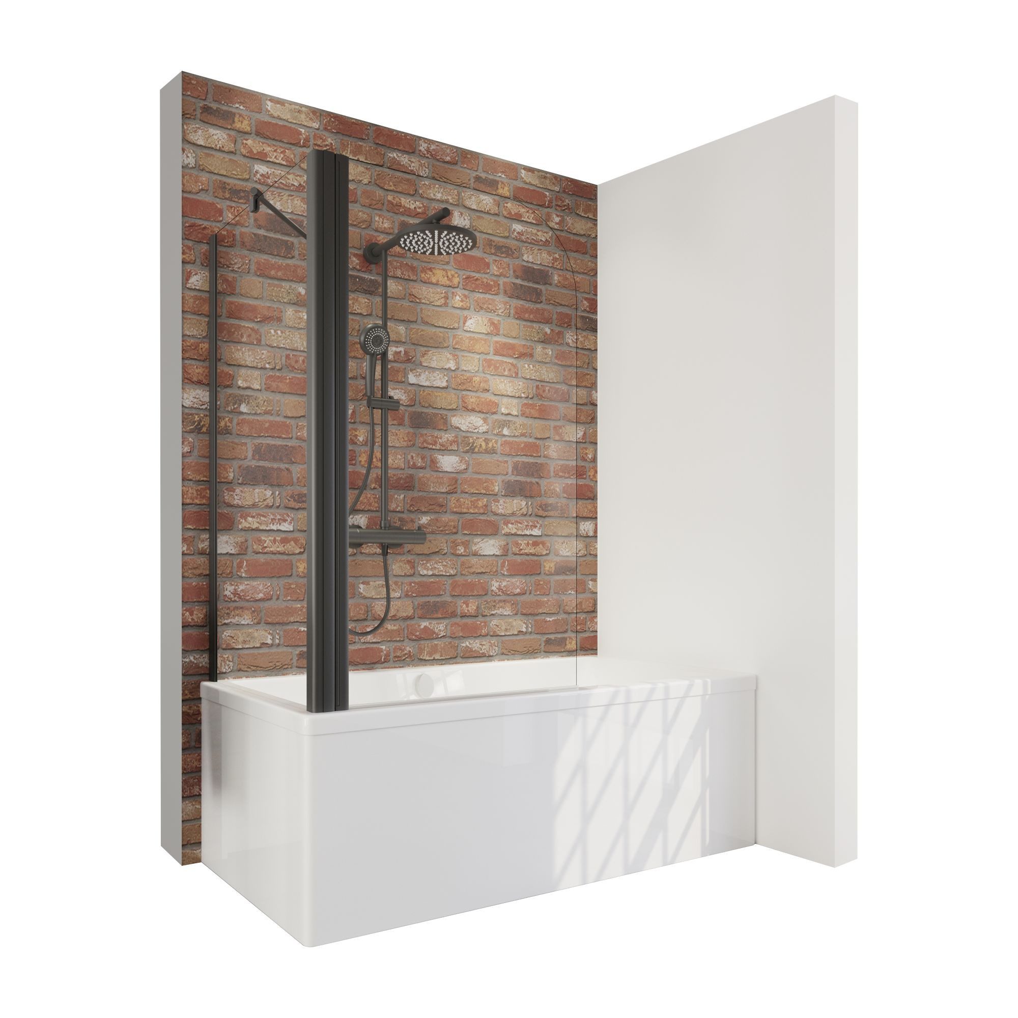 Schulte Badewannenfaltwand Black Style ESG, Glas, 80x140 cm, 1 tlg + Festelement, Klar, Schwarz