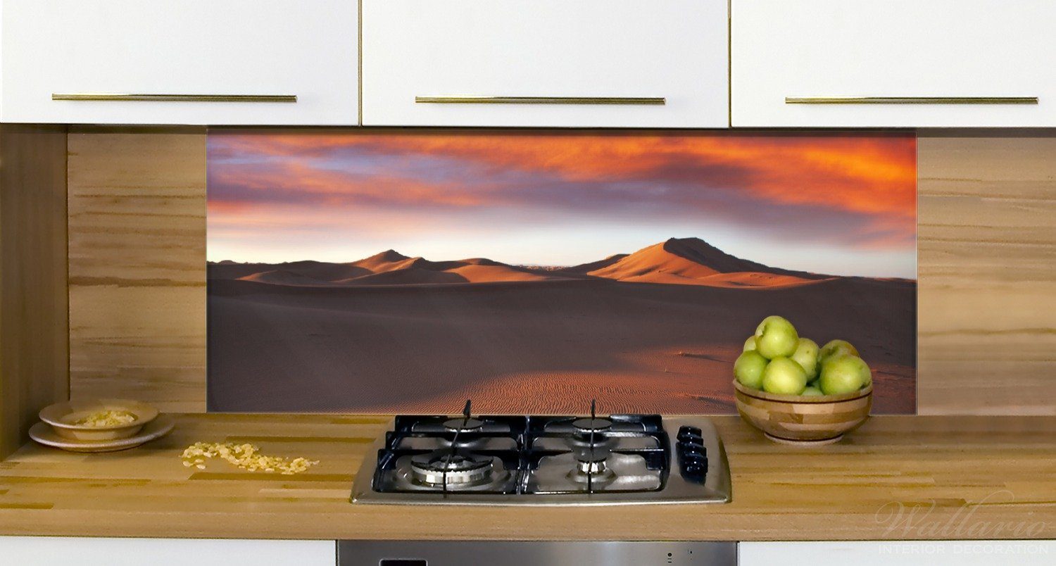 Wallario Küchenrückwand Sahara II (1-tlg) Wüste Sonnenuntergang, im Sanddünen 