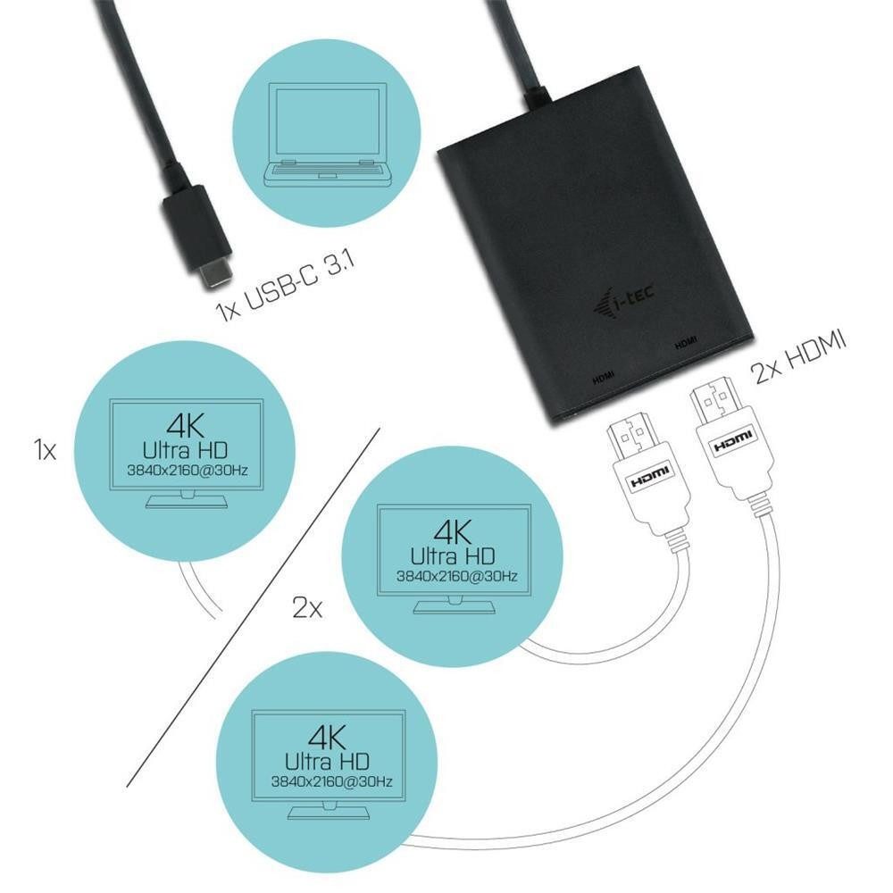 I-TEC i-tec USB-C 3.1 Dual HDMI 4K Adapter für Monitore. HDMI-Adapter DisplayPort-Buchse zu 2x HDMI