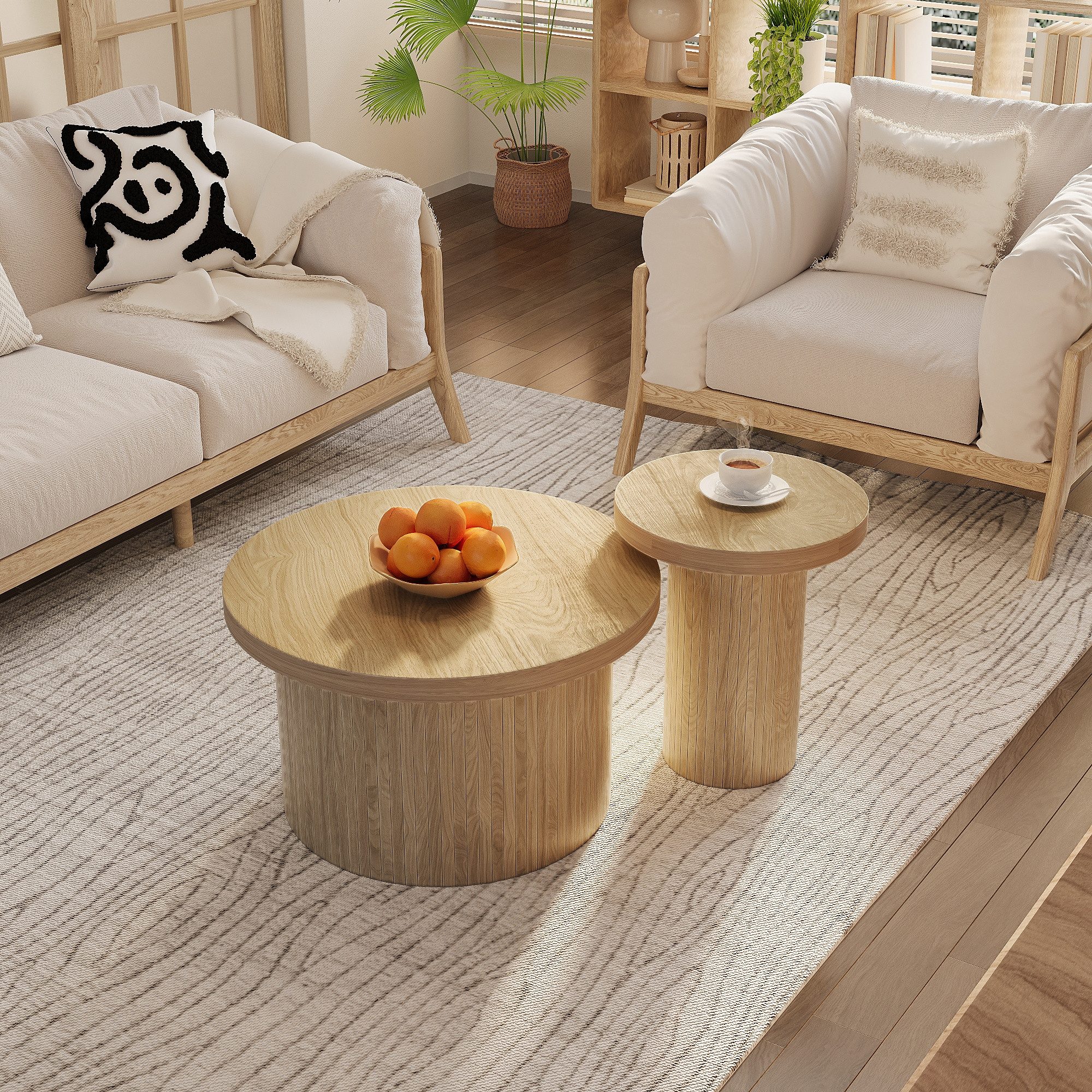 HAUSS SPOLE Couchtisch doppelter runder Tisch, Beistelltisch mit Naturholzl günstig online kaufen