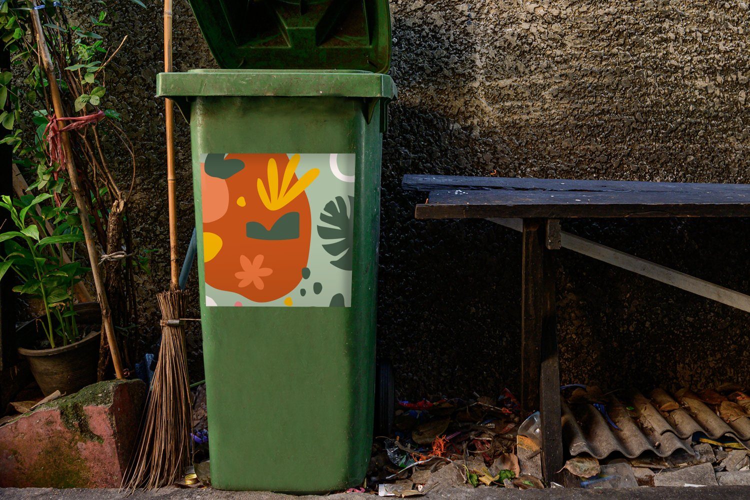 Mülleimer-aufkleber, MuchoWow Abfalbehälter (1 Pflanzen Farben Wandsticker Mülltonne, - Container, Sticker, St), Muster -