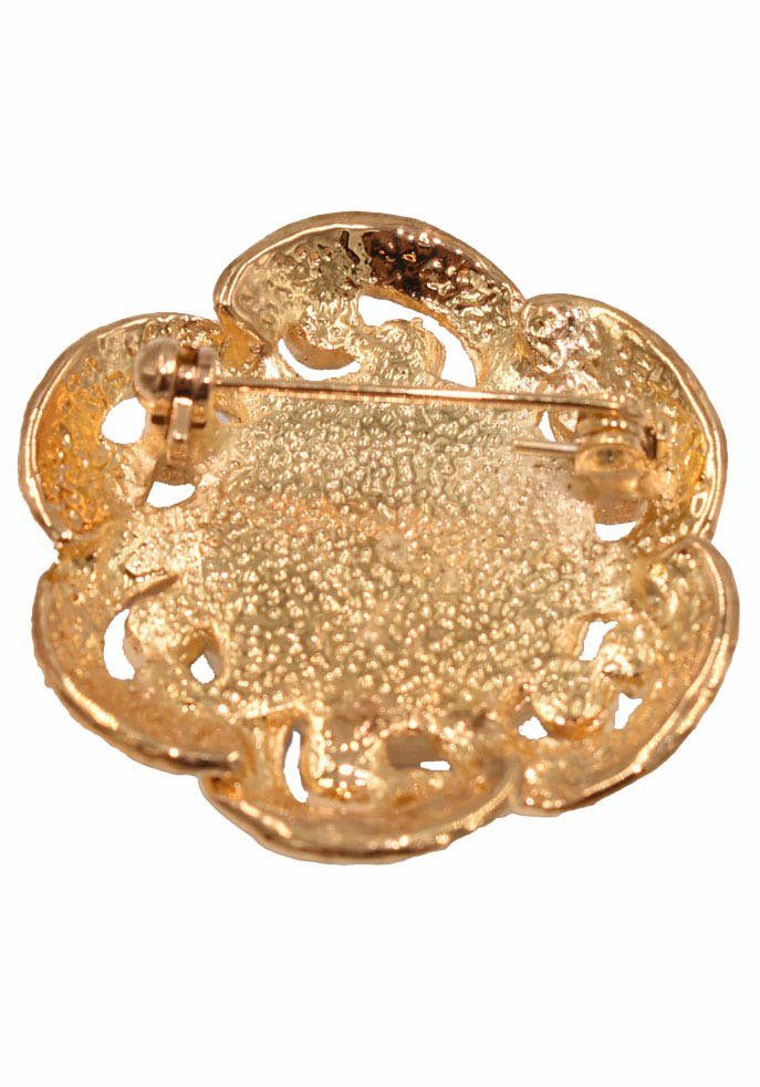 Firetti Brosche Schmuck Geschenk Ansteckschmuck Blume Glitzersteine, mit Strassstein - mit Süßwasserzuchtperle