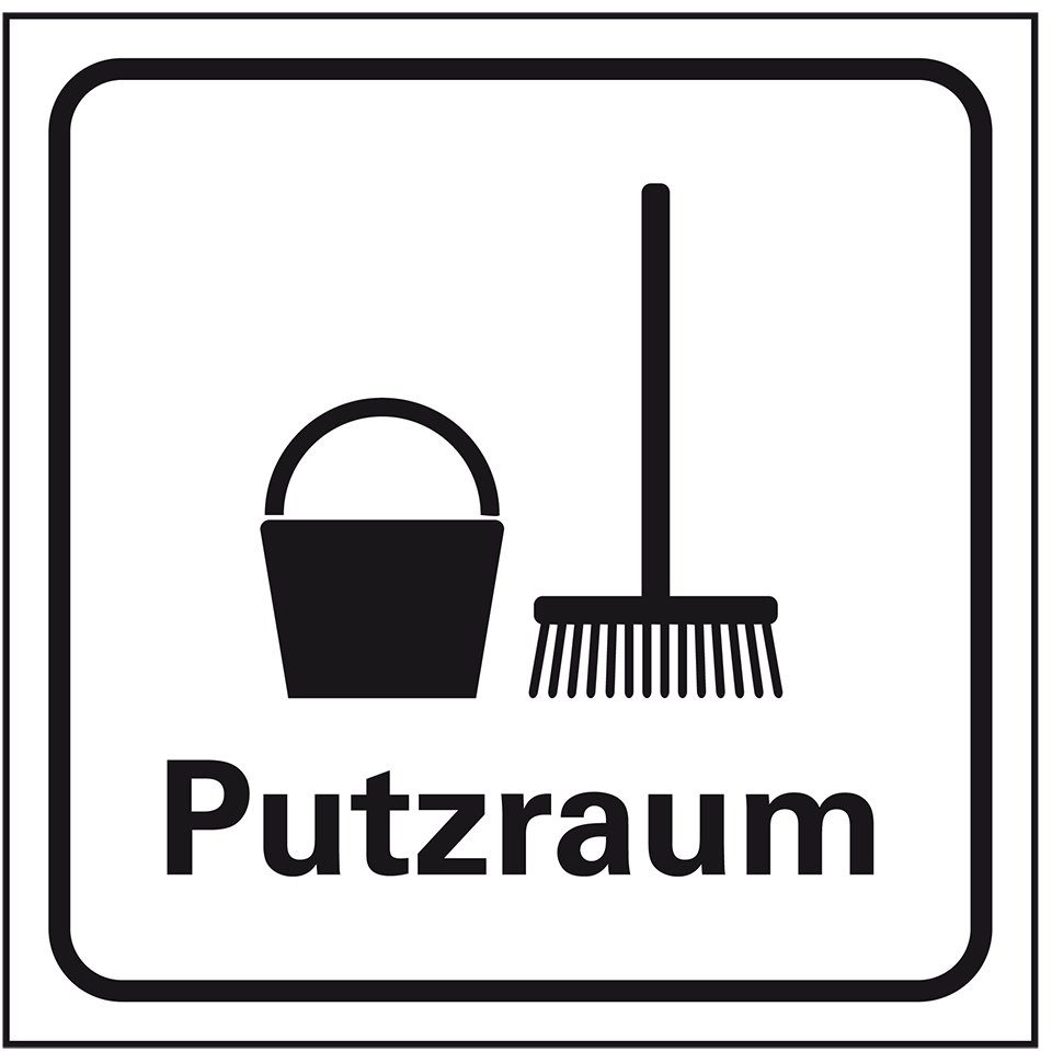 Hinweisschild Standard Piktogramm Putzraum, weiß/schwarz, Folie,selbstkl., 150x150mm