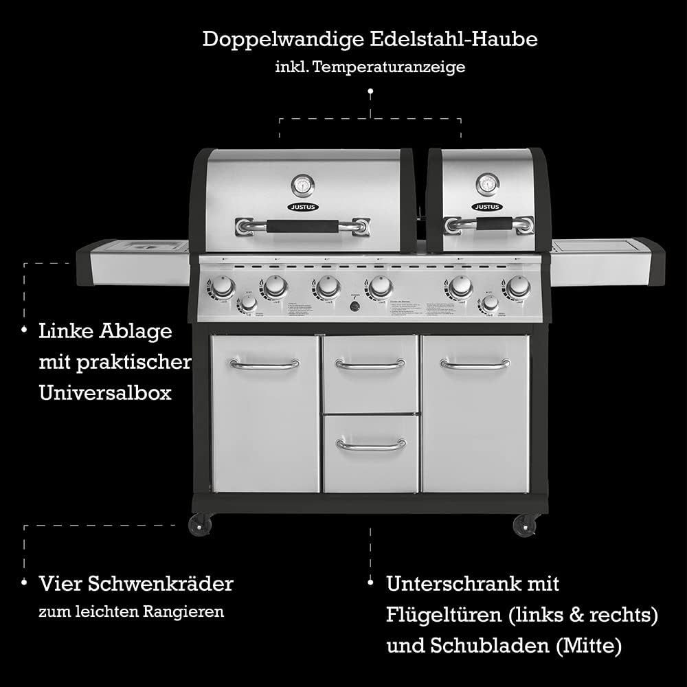 JUSTUS Gasgrill "Mars Pro", elektrische Zündung, 6 + 2 Brenner, 190 x 80 x 155 cm (L x B x H)
