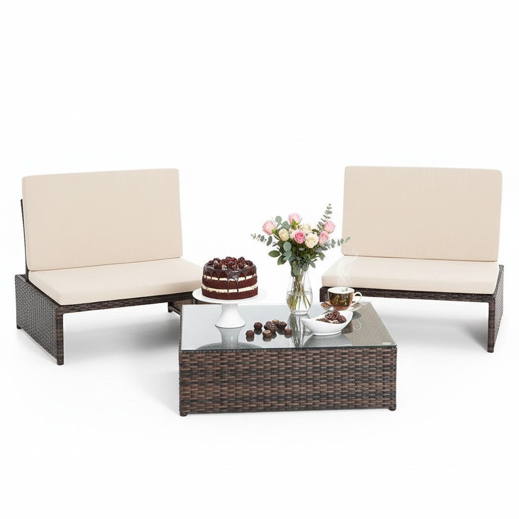 Mucola Balkonset Balkon-Sitzset 3-teilig aus Polyrattan – kompakt für Balko günstig online kaufen