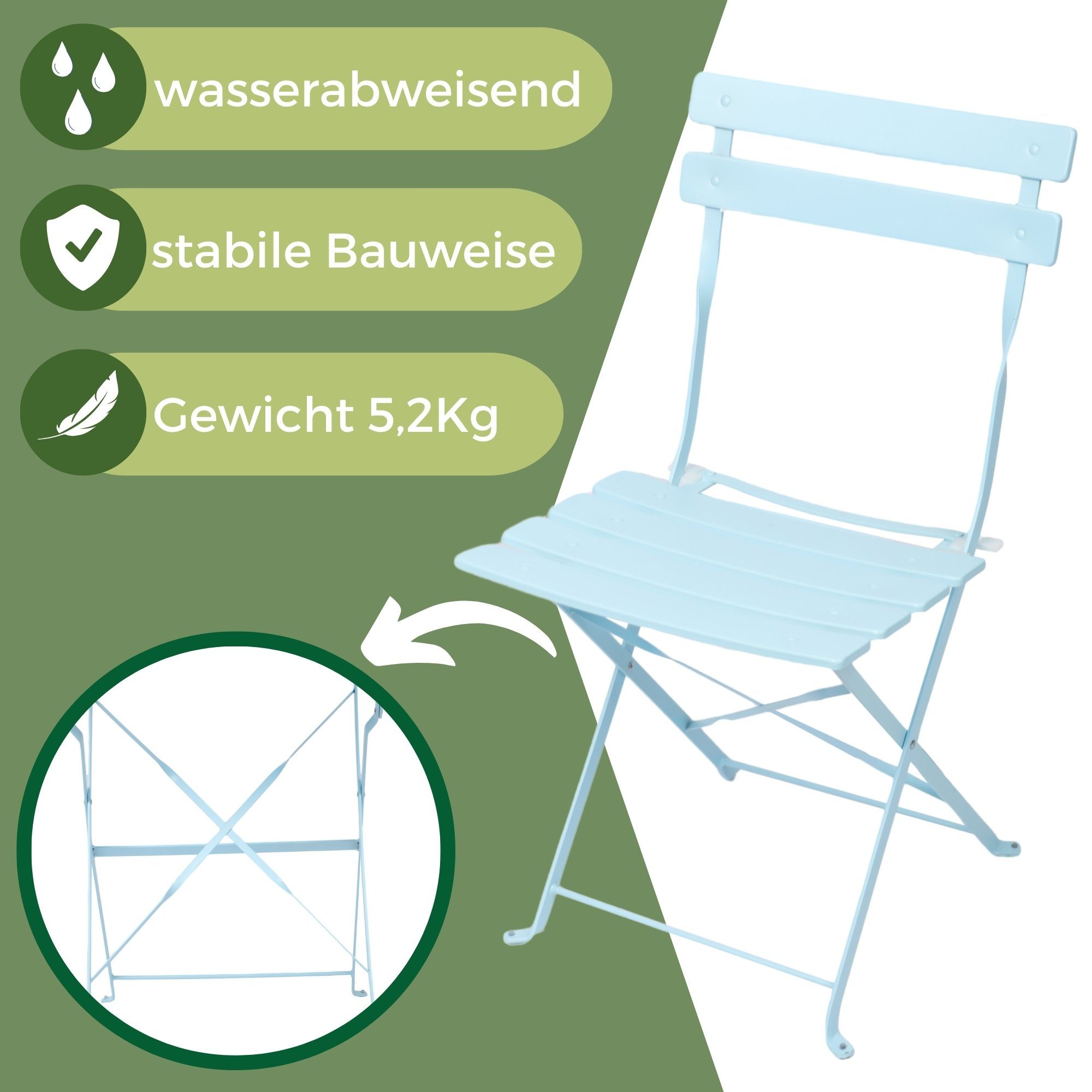 Albatros International Balkonset Bistroset 3-teilig Blau Bistrotisch 2 Stühle und Tisch aus Metall, (optimal als Balkonmöbel Set oder Gartenmöbel in modernem De – Bild 2 von 5