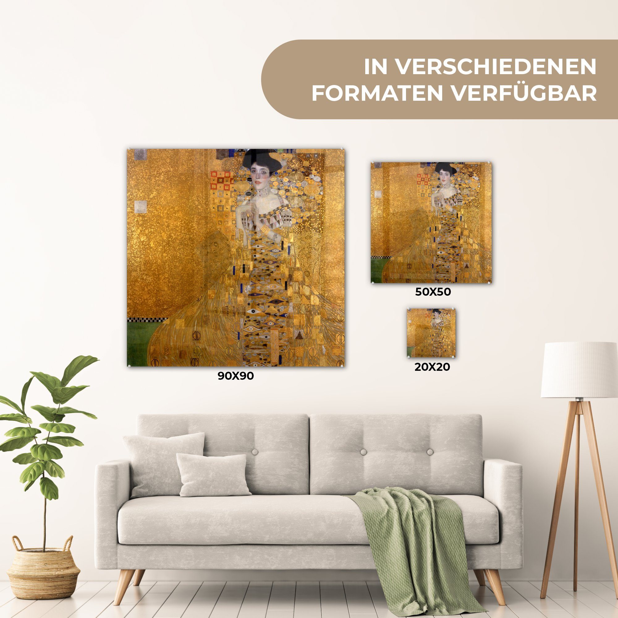 Wanddekoration - Acrylglasbild Glas Glas Klimt, Bloch-Bauer auf auf Wandbild - (1 Porträt Glasbilder Gustav Bilder I Gemälde Adèle von MuchoWow - Foto von - St),