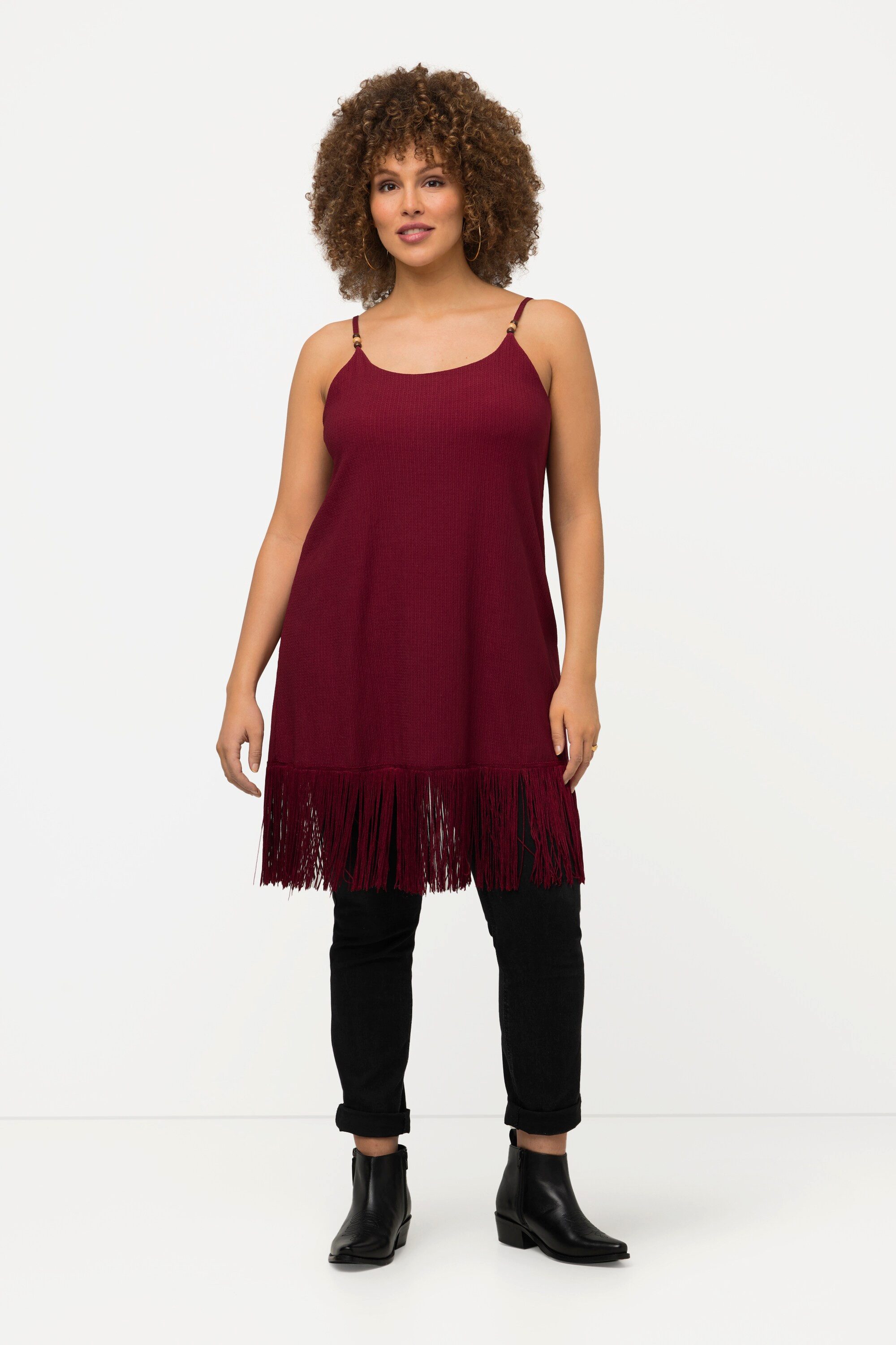 Ulla Popken Spitzenbluse Top Fransen A-Linie Rundhals ärmellos