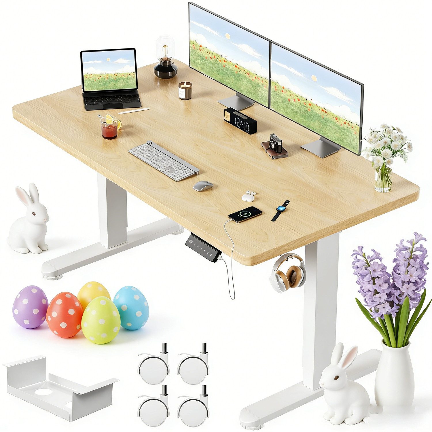 HOMALL Schreibtisch Höhenverstellbarer Elektrisch mit 25mm starker einteiliger Tischplatte (Ausgestatet mt zwei Motoren und doppeten Verstartungstreben, tragt er uber 10o kg und lasst sich nachoben und unten sowie nach links und rechts versteen,ostern geschenke)