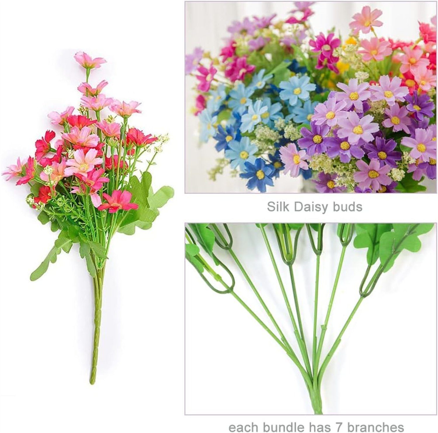 12 Zimmerpflanze 6 Seidengänseblümchen, Blumen, Künstliche autolock Farben Kleine Künstliche Bündel