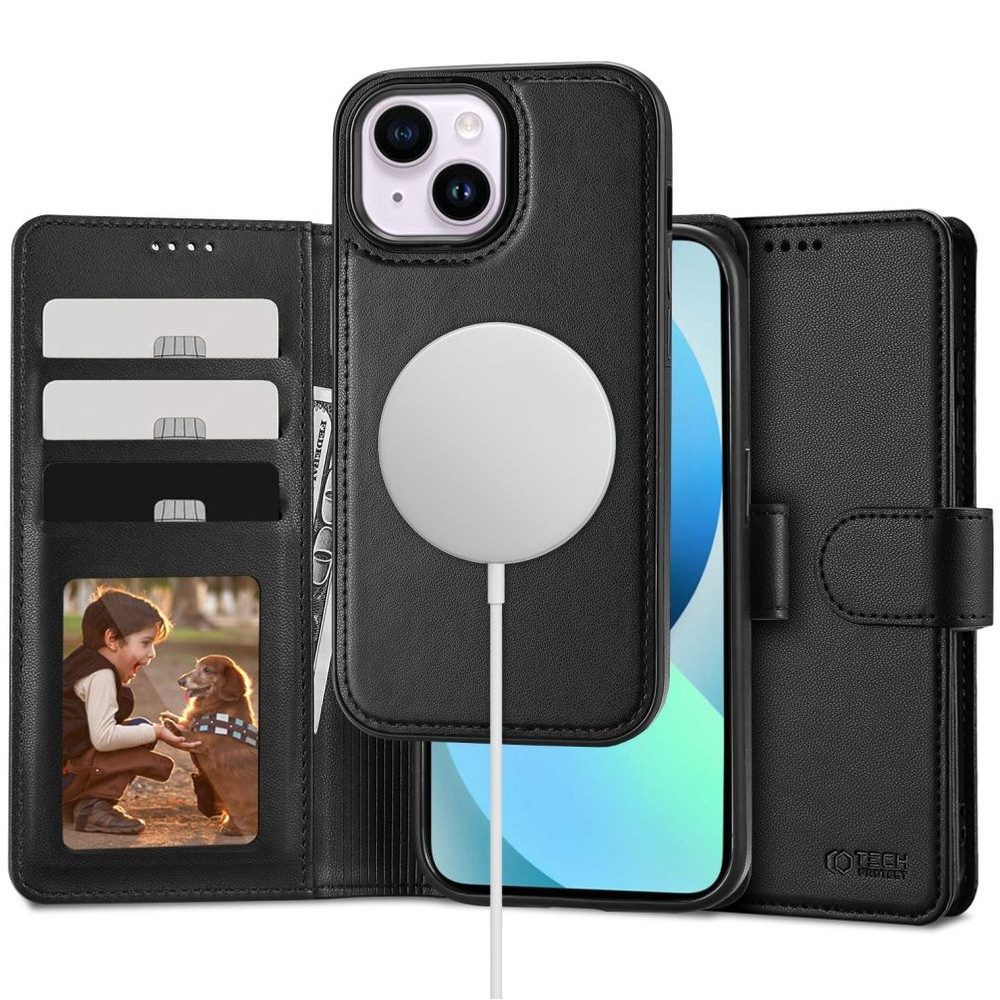 TECH PROTECT Handyhülle Klapptasche Geldbörsenhülle Kartenfach 6,1 Zoll, MagSafe, Kartenfächer, Standfunktion, Magnet