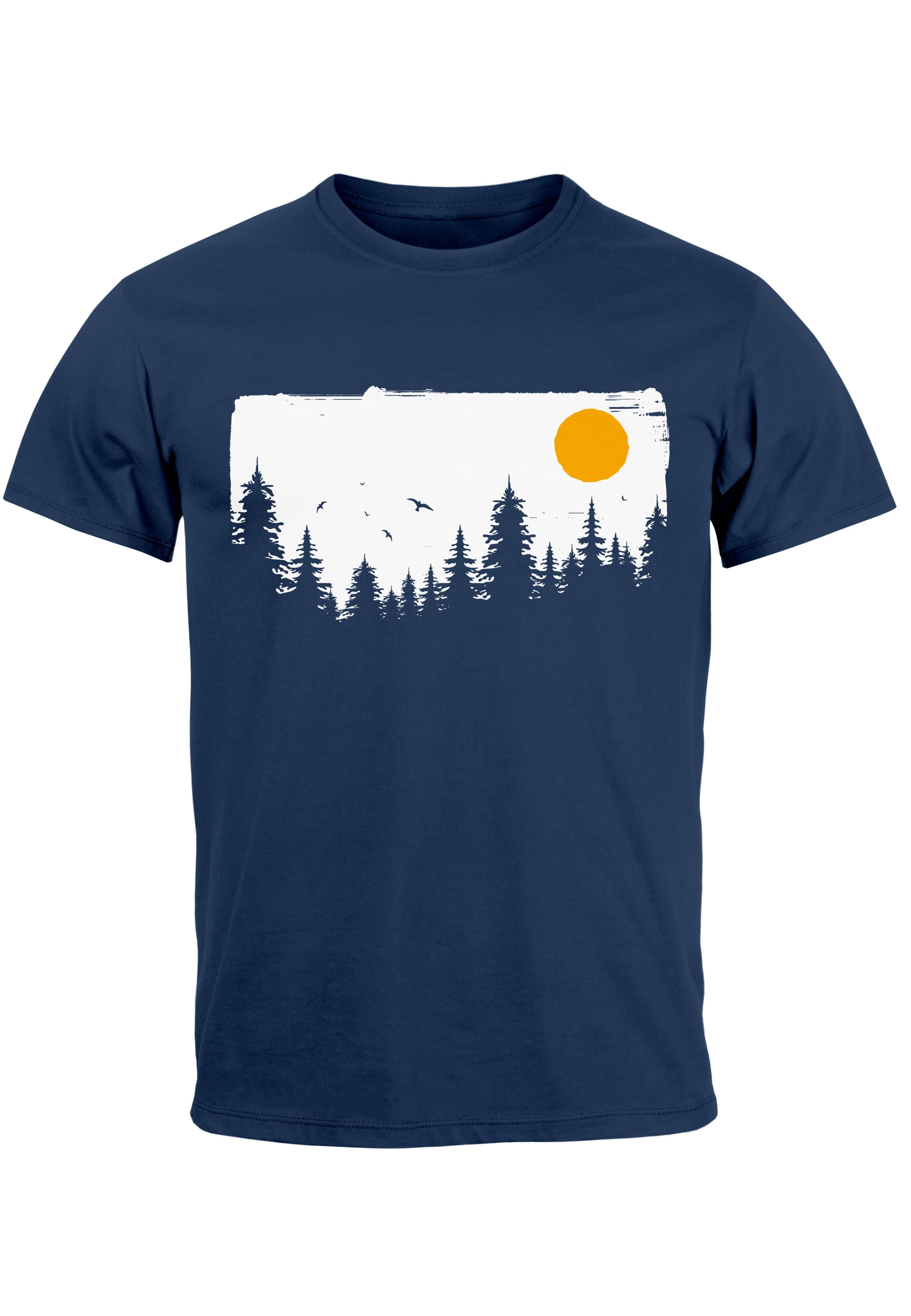 Neverless Print-Shirt Herren T-Shirt Wald Bäume Outdoor Adventure Abenteuer Natur-Liebhaber mit Print navy