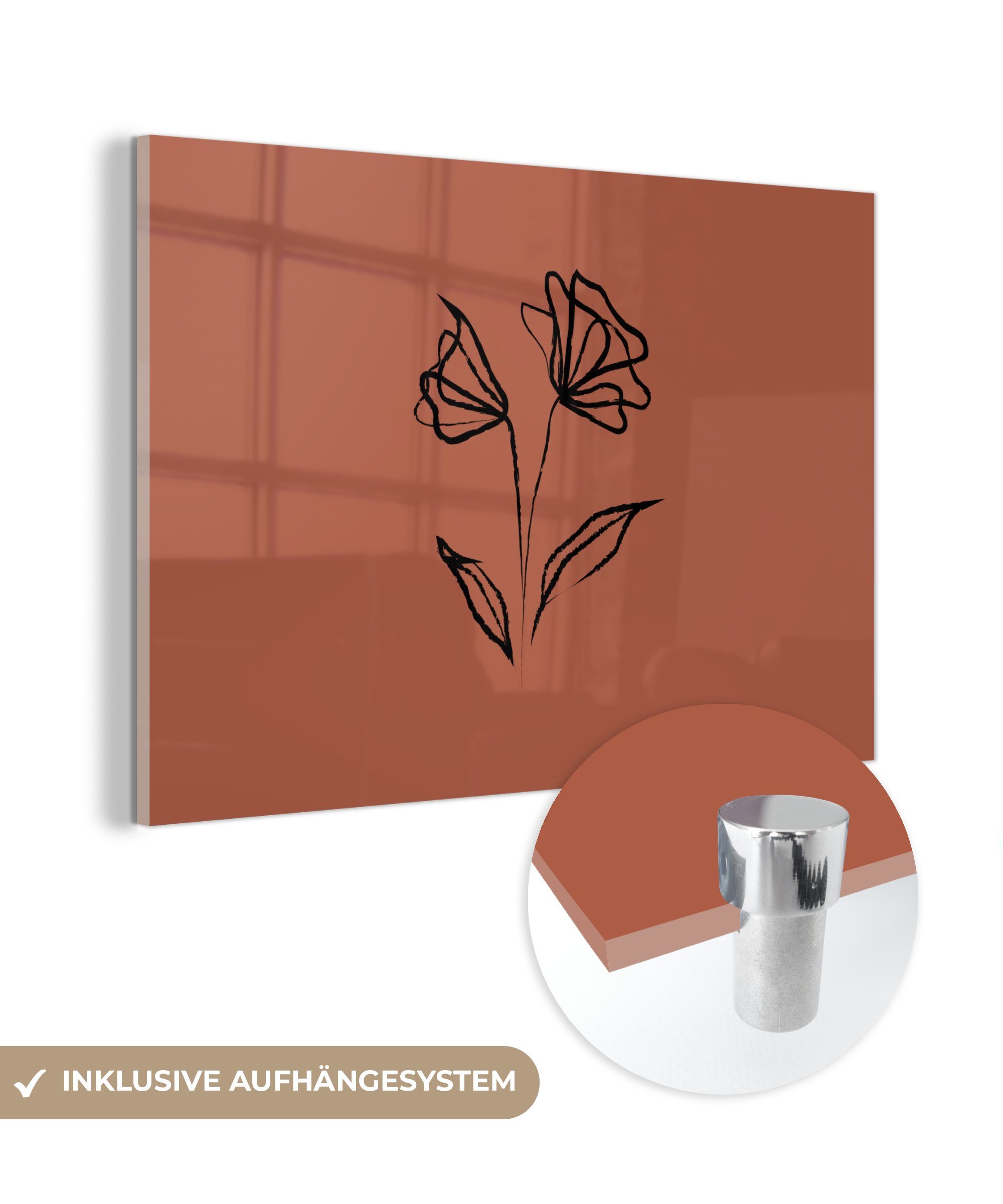 MuchoWow Acrylglasbild Blumen - Rosen - Minimalismus, (1 St), Acrylglasbilder Wohnzimmer & Schlafzimmer