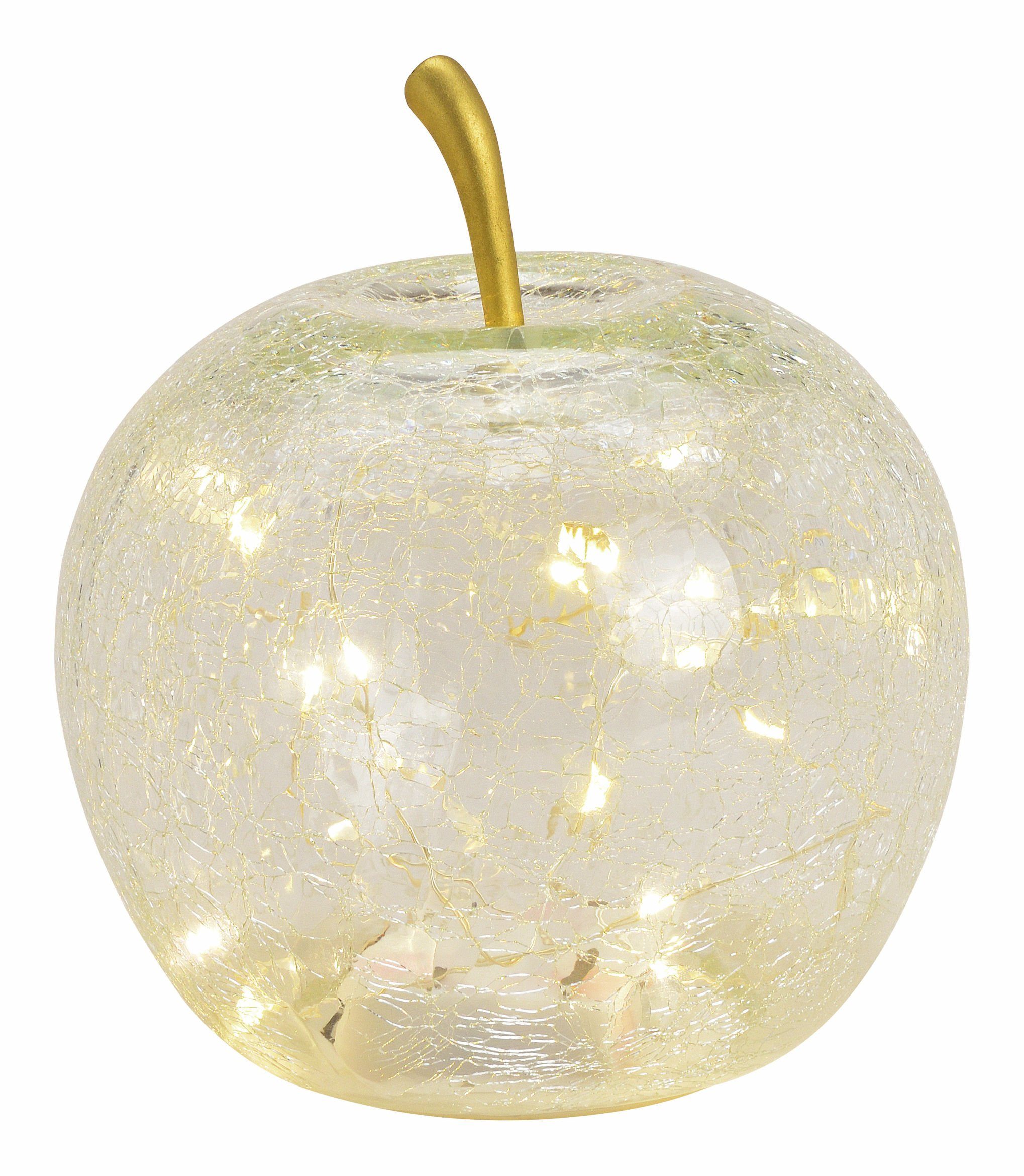 Spetebo LED Dekoobjekt LED Bruchglas Apfel 16 cm mit Timer - transparent, Ein-/Ausschalter, Timer, LED fest verbaut, warm weiß, Deko Frucht aus Crackle Glas beleuchtet Batterie betrieben