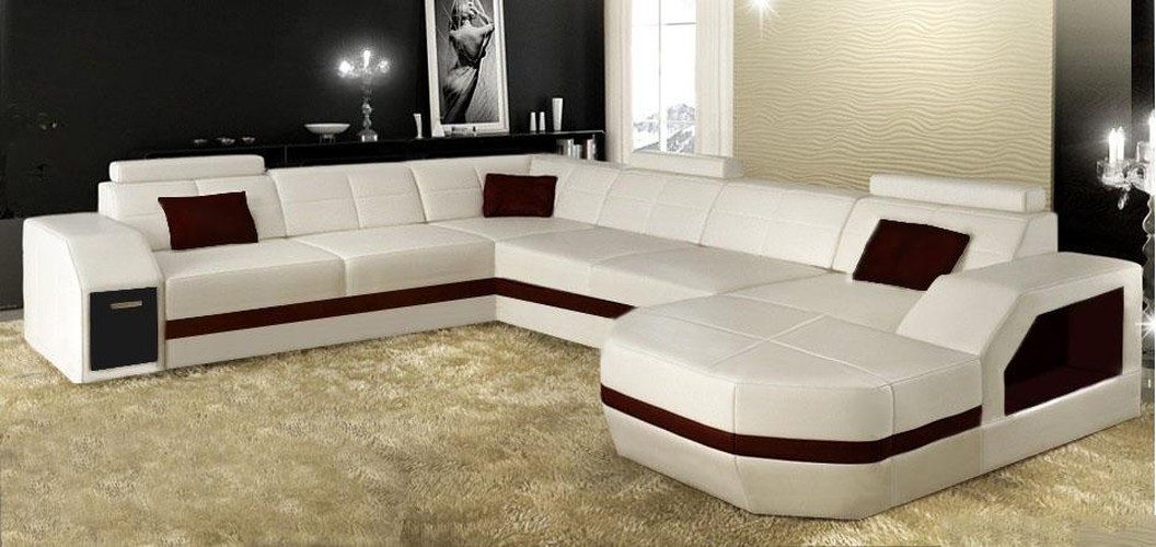 JVmoebel Ecksofa Moderne Ledergarnitur in Weiß mit USB-Anschluss und LED-Beleuchtung, Made in Europa