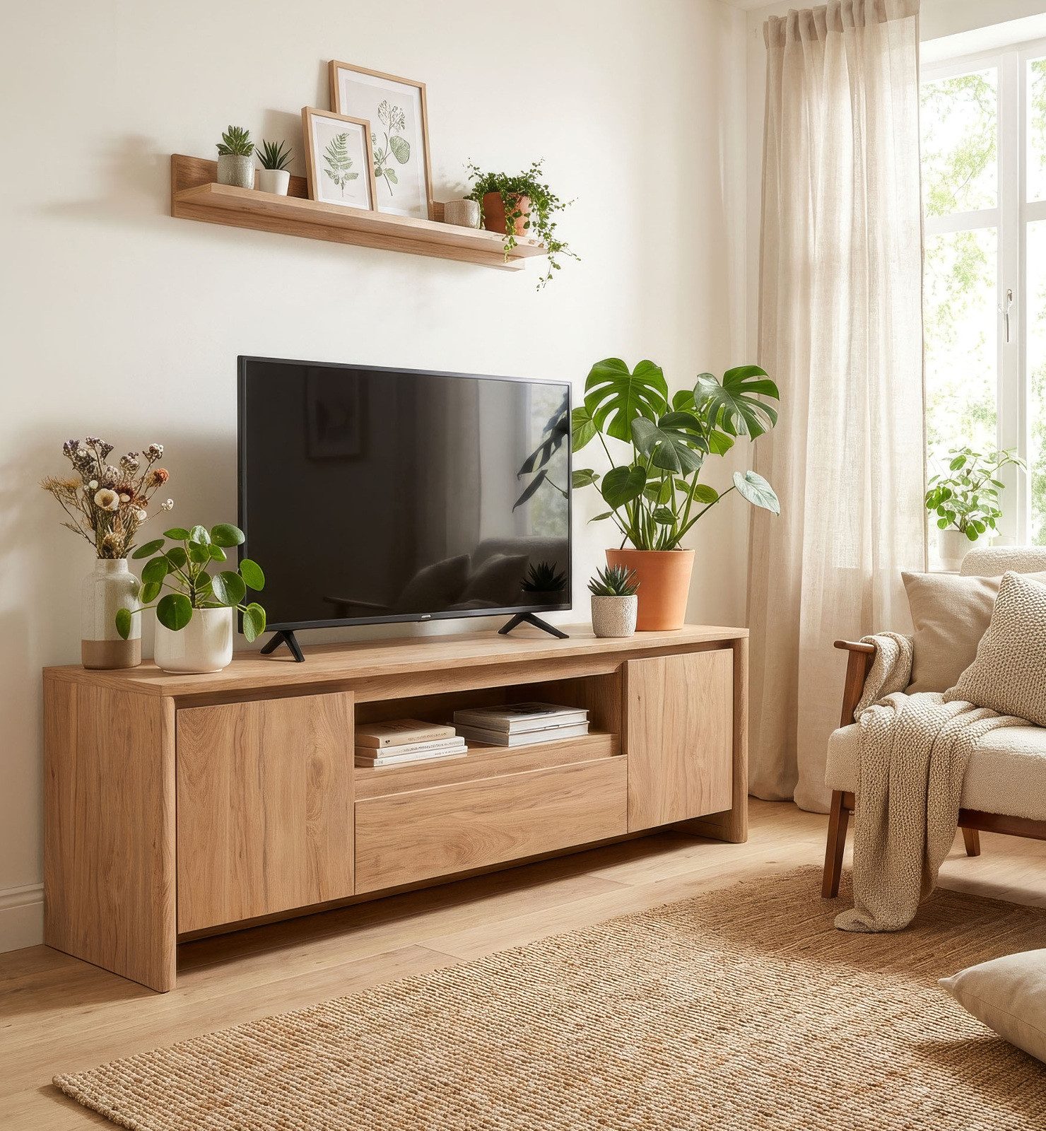 Furn.Design Lowboard Luzern (TV Unterschrank in Hickory Walnuss, 164 x 59 cm), mit viel Stauraum und Komforthöhe