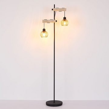 etc-shop Stehlampe, Leuchtmittel nicht inklusive, Stehleuchte Holz 2 Flammig Wohnzimmerleuchte stehend Höhenverstellbar