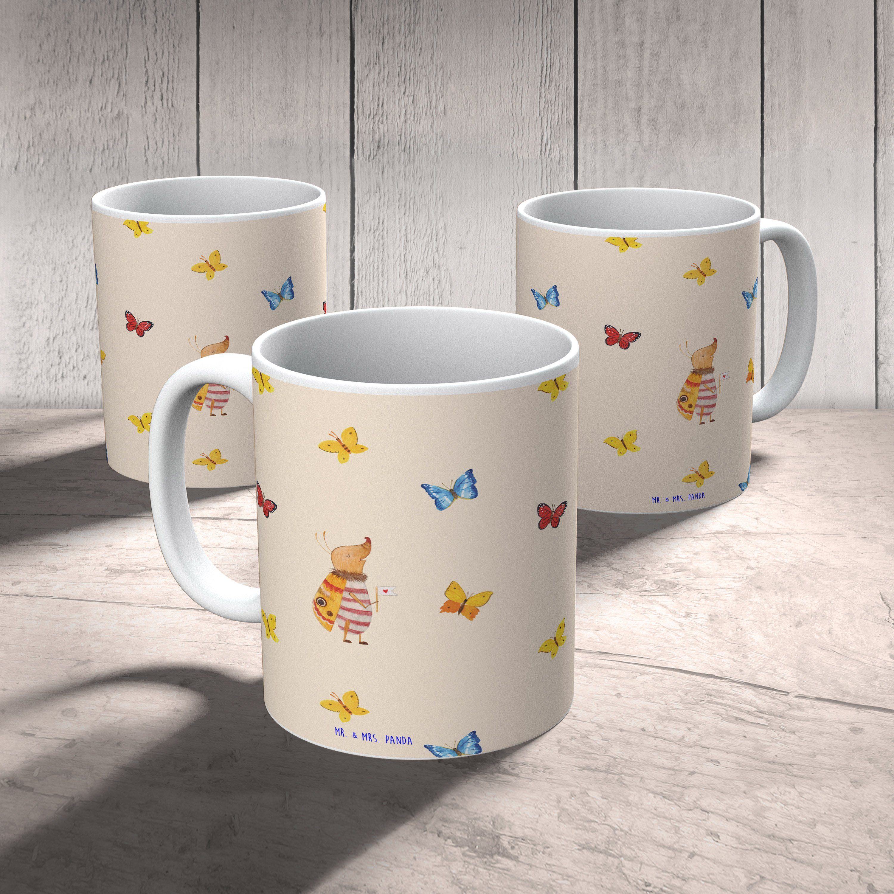 & Geschenk, Keramik Panda süß, - Küche, - Tasse Mrs. Sprüche, Nachtfalter Fähnchen Mr. Tasse mit Gelb