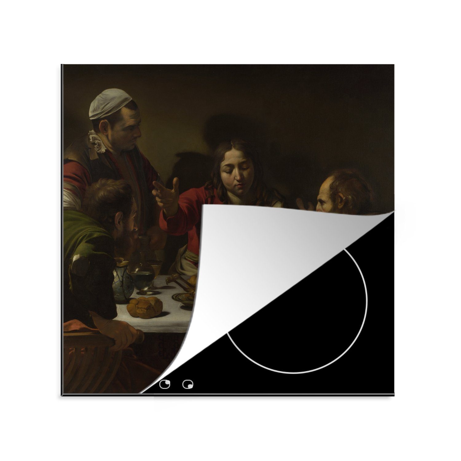 MuchoWow Herdblende-/Abdeckplatte Abendmahl in Emmaus - Caravaggio, Vinyl, (1 tlg), 78x78 cm, Ceranfeldabdeckung, Arbeitsplatte für küche