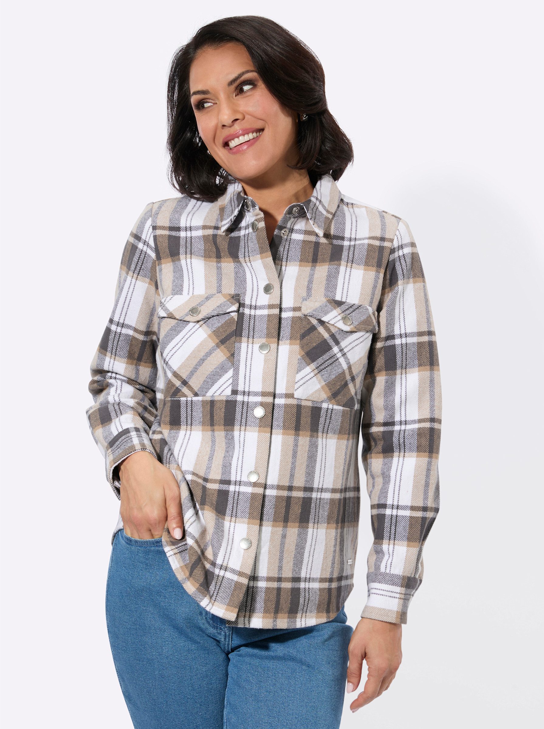 Witt Blusenblazer Flanell-Bluse Langarm