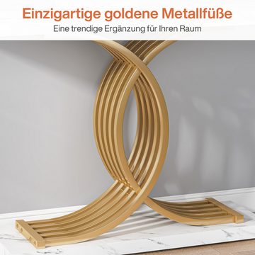 Tribesigns Konsolentisch Marmorimitat Gold, schmal Flurtisch, Metallrahmen, 100x29.5x80 cm