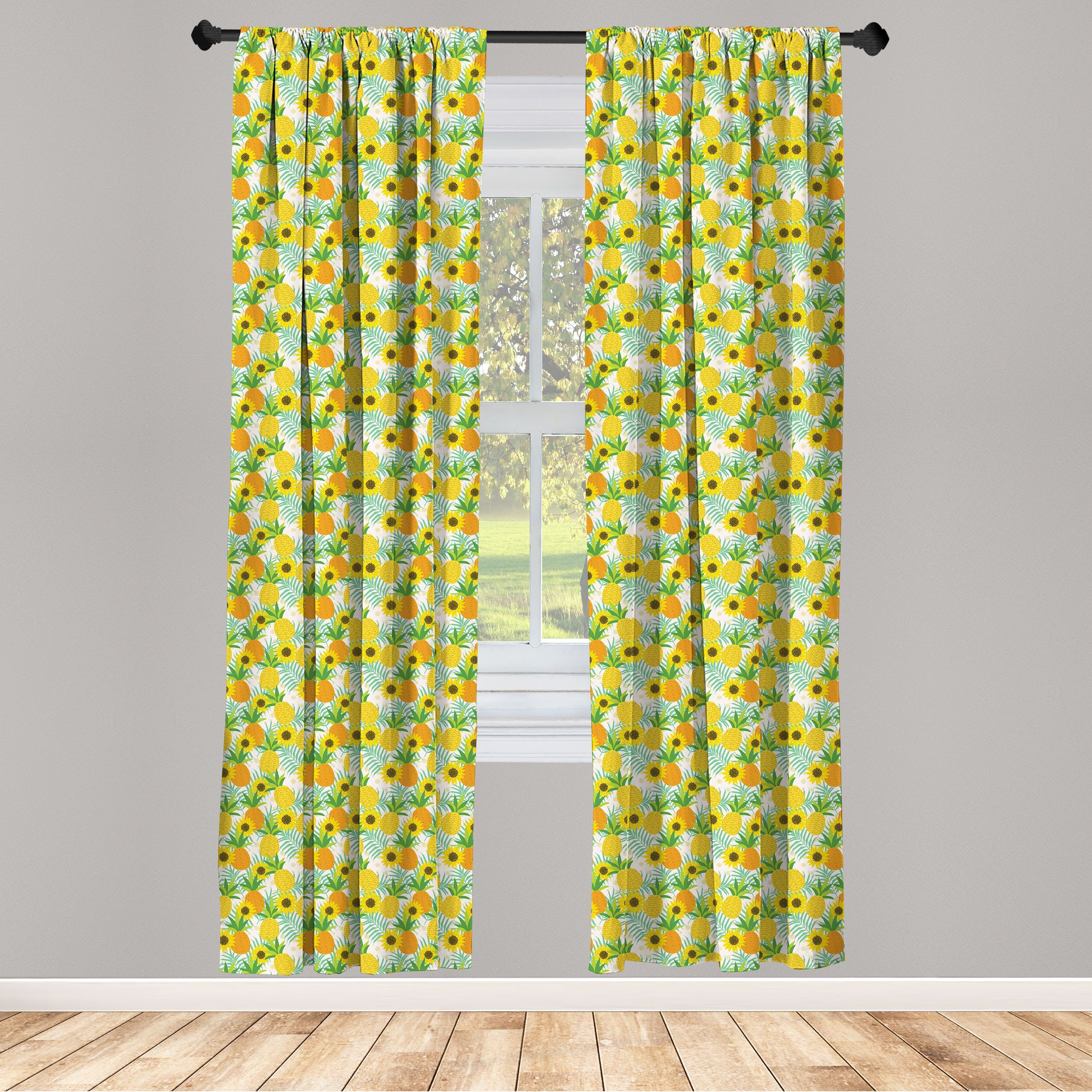 Gardine Vorhang für Wohnzimmer Schlafzimmer Dekor, Abakuhaus, Microfaser, Sommer Sonnenblumen und Ananas