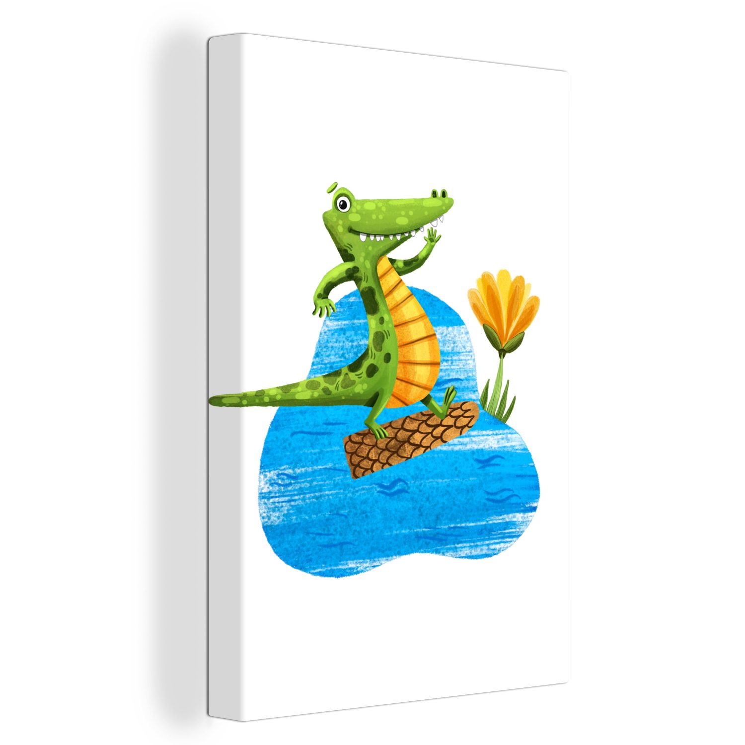 OneMillionCanvasses® Leinwandbild Krokodil - Blume - Dschungel, (1 St), Leinwandbild fertig bespannt inkl. Zackenaufhänger, Gemälde, 20x30 cm