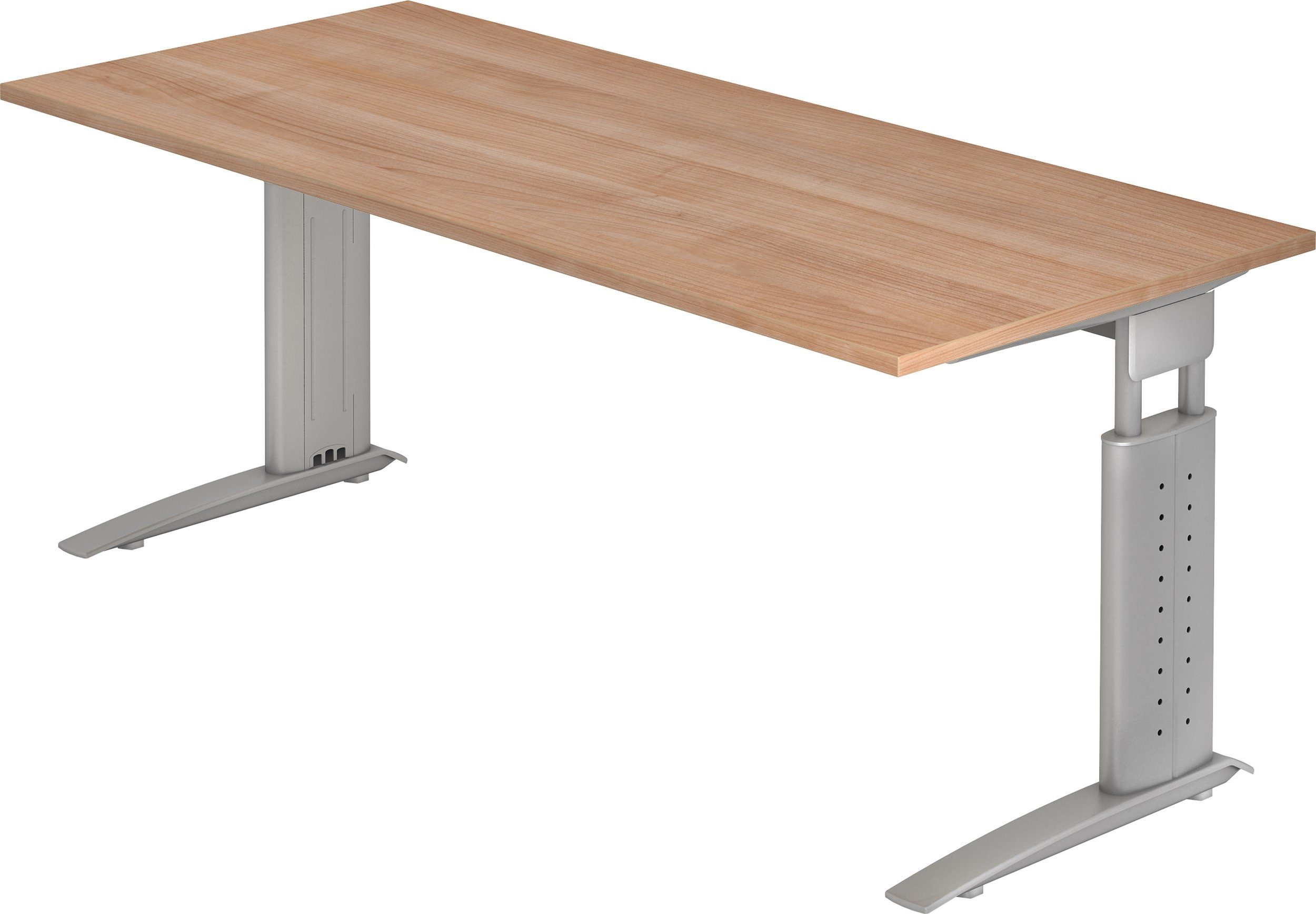 bümö Schreibtisch Schreibtisch Serie-U, Rechteck: 180 x 80 cm - Dekor: Nussbaum - Gestell: Silbergrau