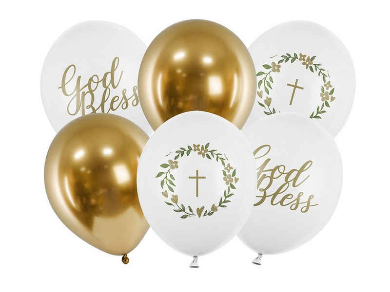 partydeco Luftballon, Luftballons God Bless 30cm weiß gold oliv 6er Set