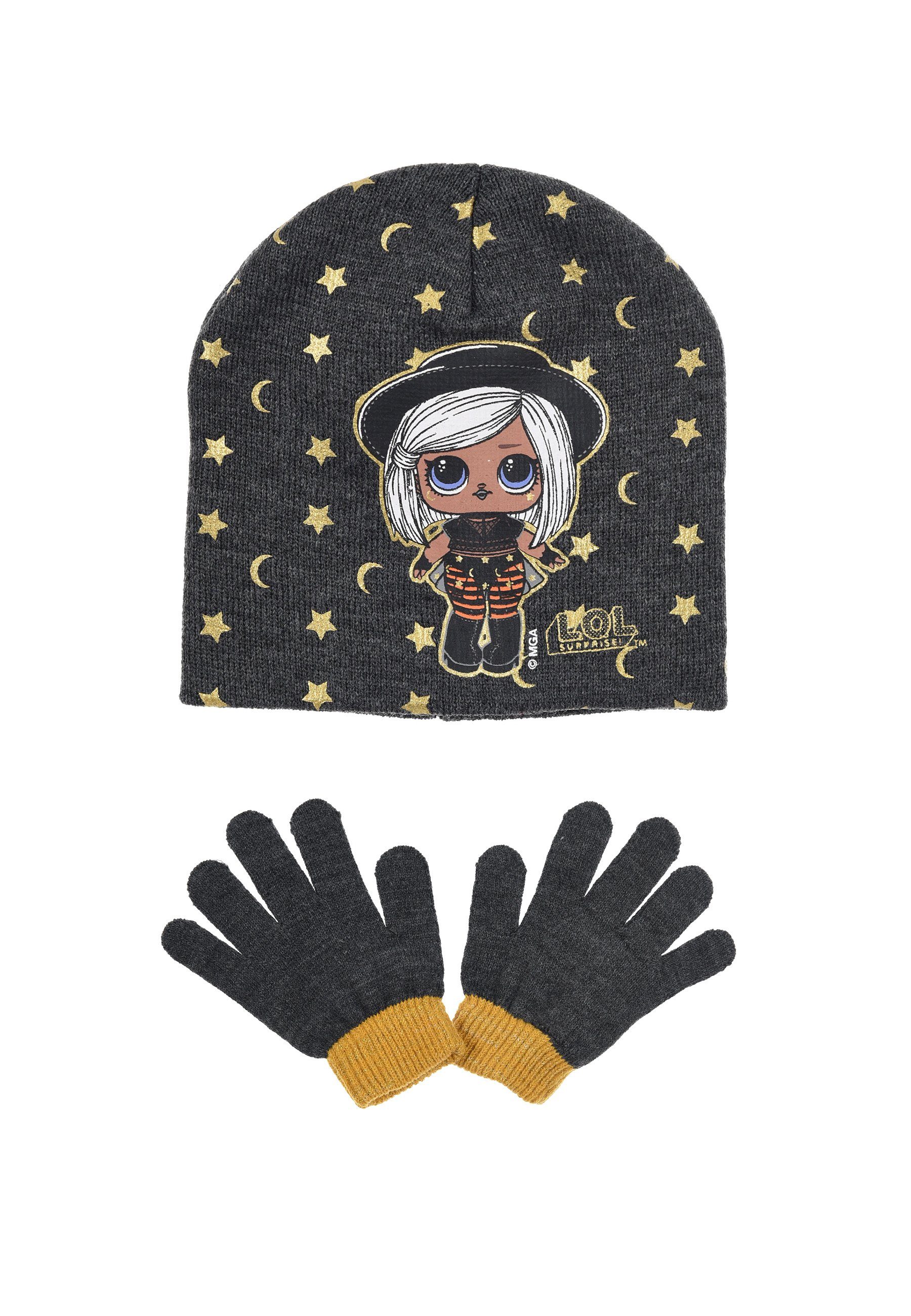 L.O.L. SURPRISE! Beanie Kinder Mädchen Winter-Set Mütze Handschuhe (SET) Grau