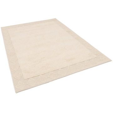 Wollteppich Natur Teppich Shaggy Wolle Linea Bordüre, Pergamon, Rechteckig, Höhe: 15 mm