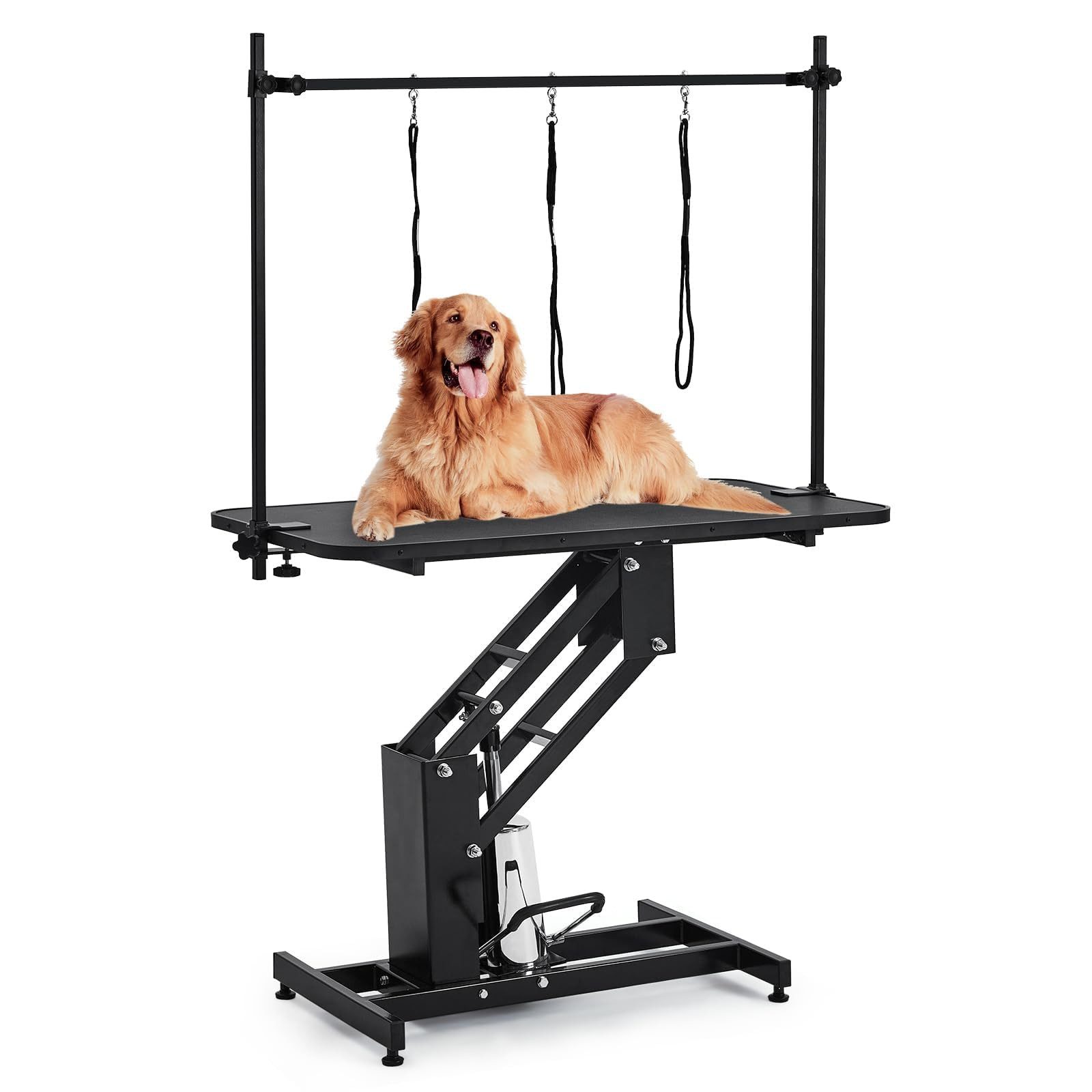 GarveeMore Arbeitstisch Hundeschermaschine Trimmtisch,hydraulisch höhenverstellbarer, 350LB, Pflege-Tisch mit Überkopfarm und Schlinge, Höhenbereich 22–39 Zoll