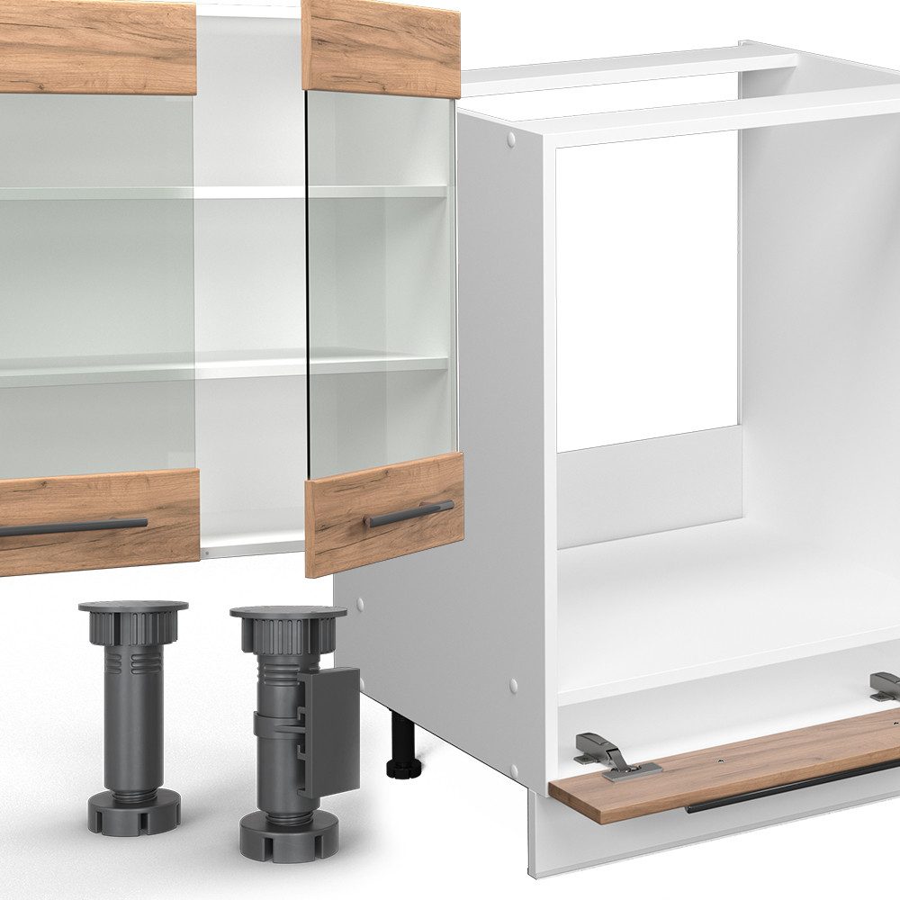 Vicco Winkelküche Fame-Line, Goldkraft Eiche/Weiß, 257 x 347 cm ohne Arbeitsplatte