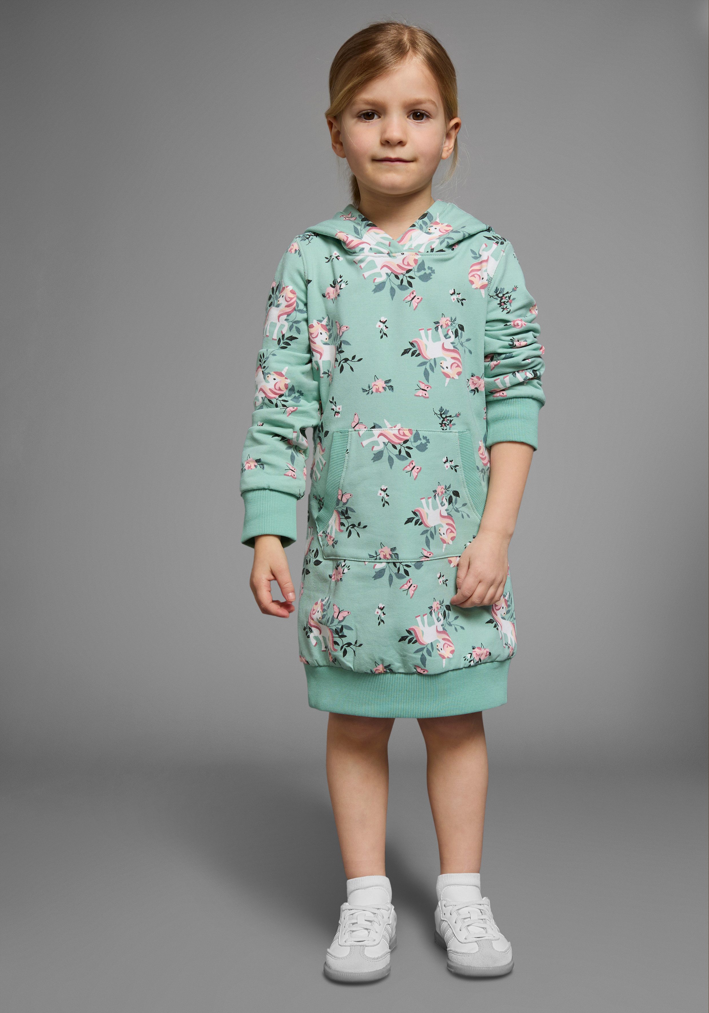 KIDSWORLD Sweatkleid Einhorn bis Mitte des Oberschenkels, mädchenhafter Style