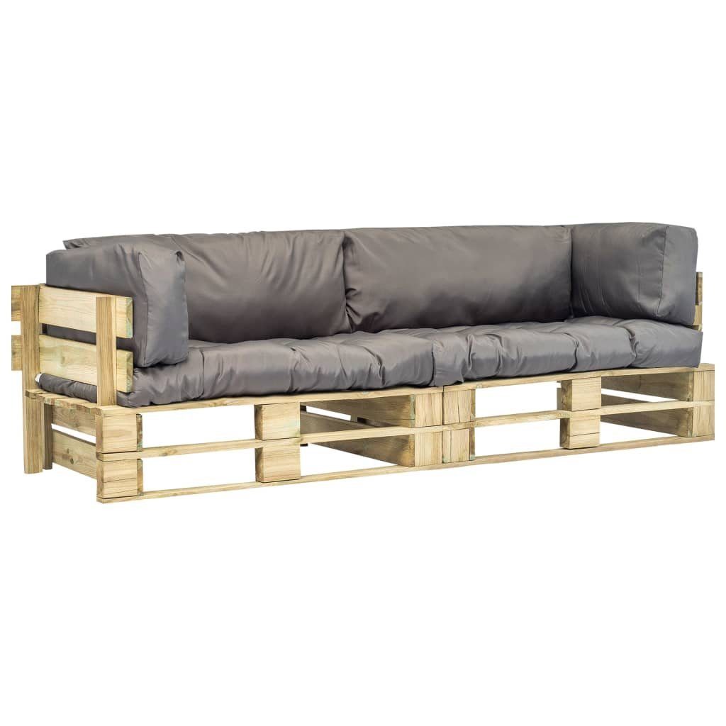 vidaXL Loungesofa 2-tlg. Outdoor-Sofa-Set Paletten mit Kissen in Grau Kiefernholz, 2 Teile Grün und grau