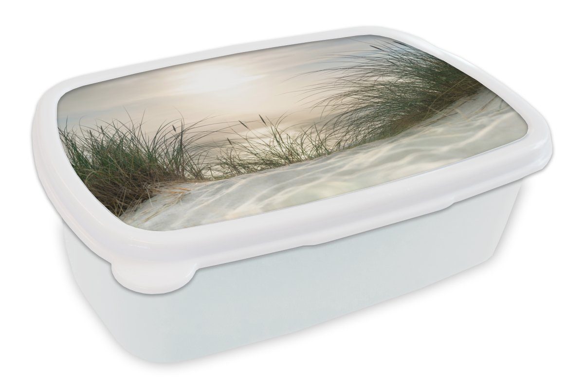 MuchoWow Lunchbox Sand - Gras - Sonne, Kunststoff, (2-tlg), Brotbox für Kinder und Erwachsene, Brotdose, für Jungs und Mädchen weiß | Lunchboxen