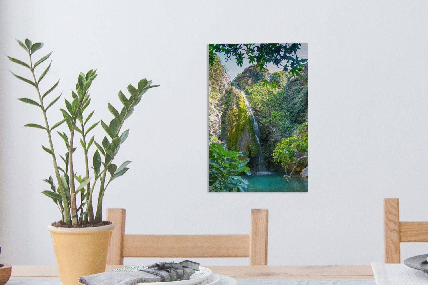 (1 Leinwandbild bespannt fertig cm Leinwandbild 20x30 auf Wasserfall Kreta, inkl. St), OneMillionCanvasses® Gemälde, Zackenaufhänger,