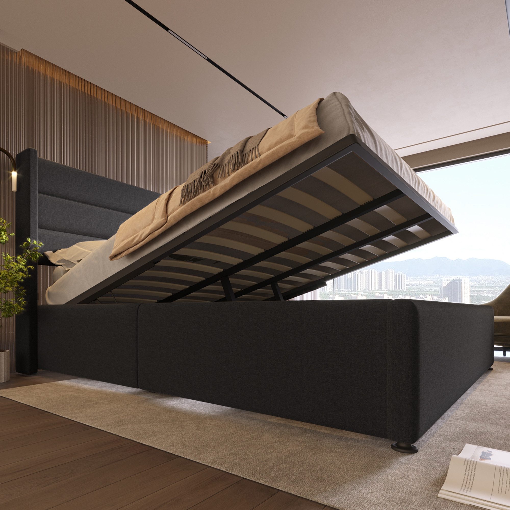 Flieks Polsterbett, Stauraumbett Hydraulisches Doppelbett Leinen 180x200cm günstig online kaufen