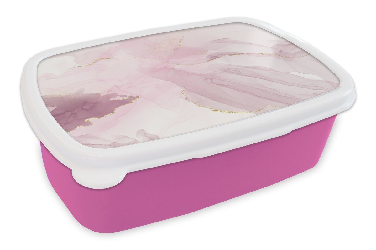 Erwachsene, Lila Kunststoff Lunchbox Brotbox Snackbox, Brotdose Gold, (2-tlg), Kinder, - - rosa Marmor Kunststoff, MuchoWow Mädchen, für