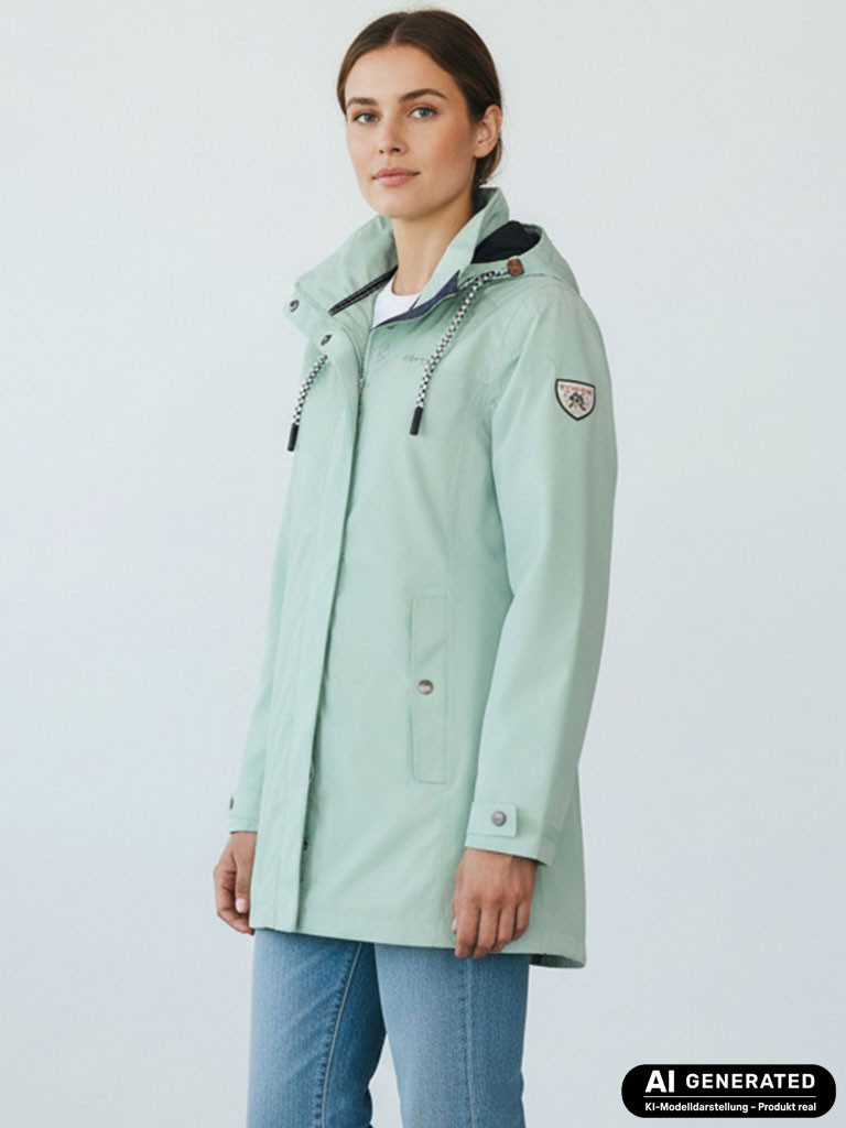 Dry Fashion Funktionsmantel Leer Damen Funktionsjacke Wasserdicht - Outdoor-Jacke Mantel Winddicht Atmungsaktiv, Verschweißte Nähte, Verstellbare und abnehmbare Kapuze