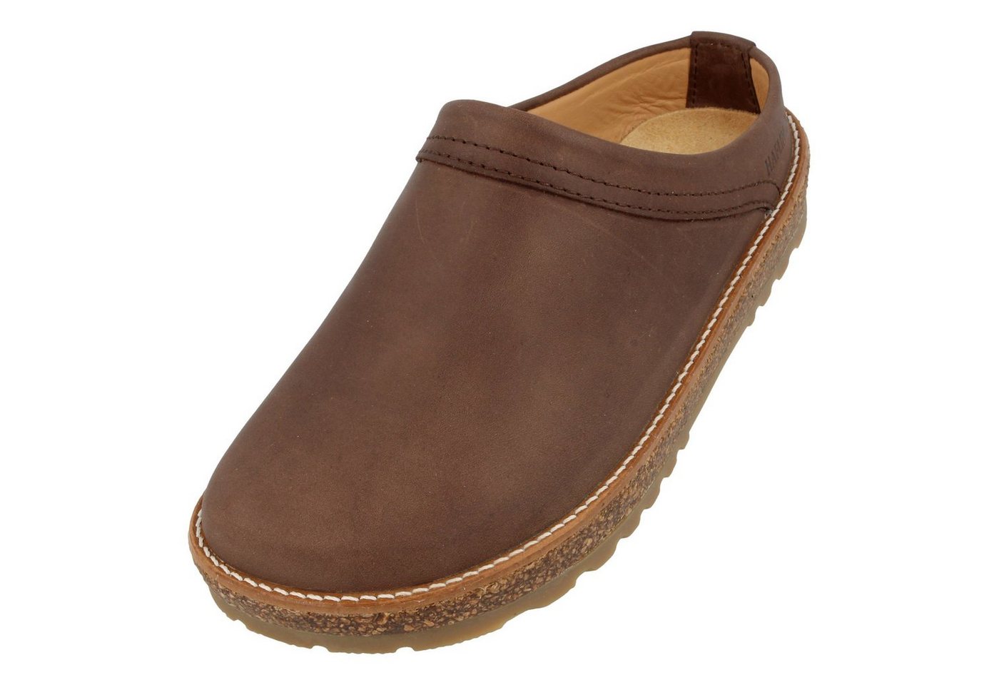 Haflinger Travel Classic Eleganter Clog aus Leder mit Korkfußbett und Gummisohle Hausschuh